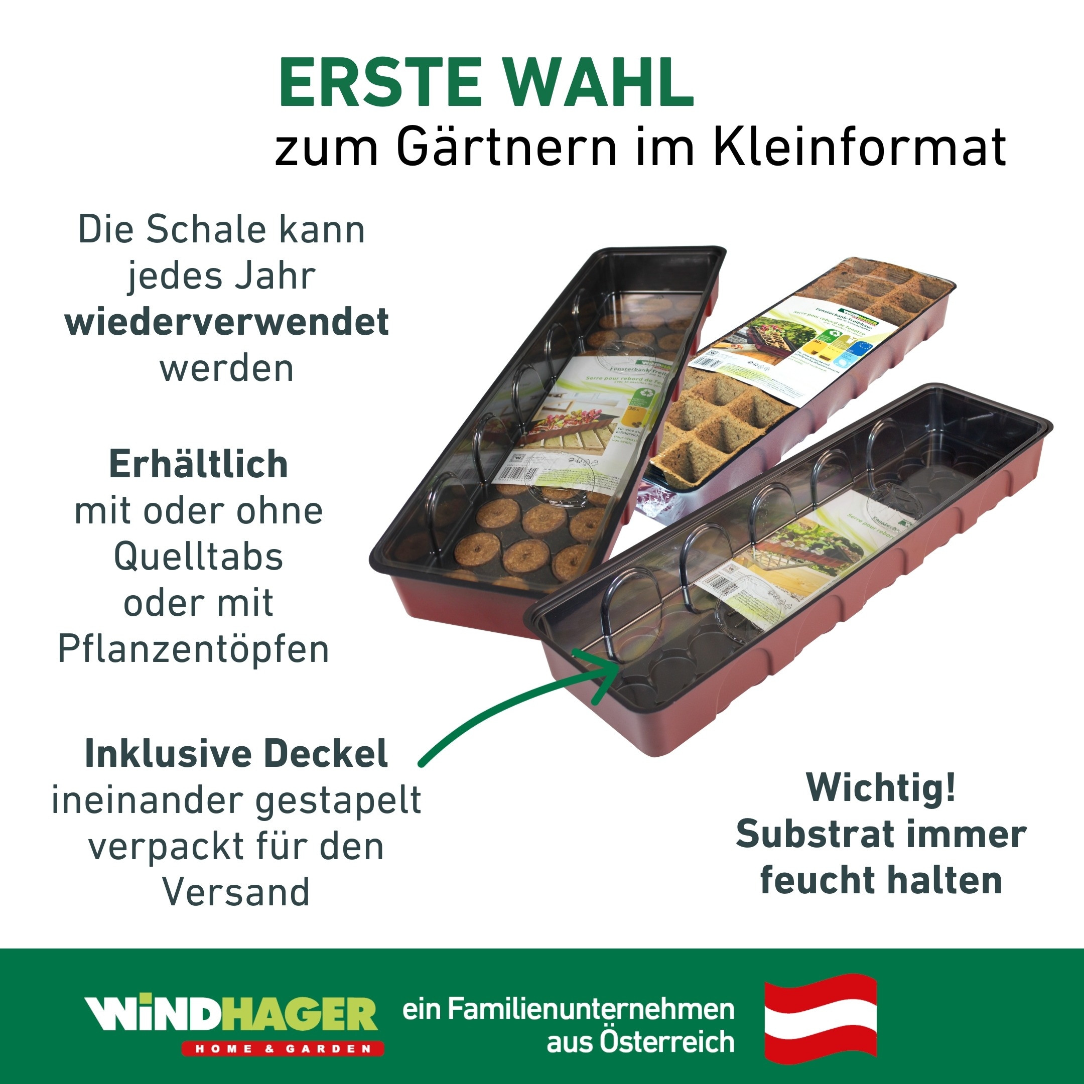 Windhager Gewächshaus »für Fensterbänke, Zimmer-Gewächshaus Indoor« Anzucht Fensterbank-Treibhaus inkl. 36 Quelltabs, 54,5x16,5x11 cm