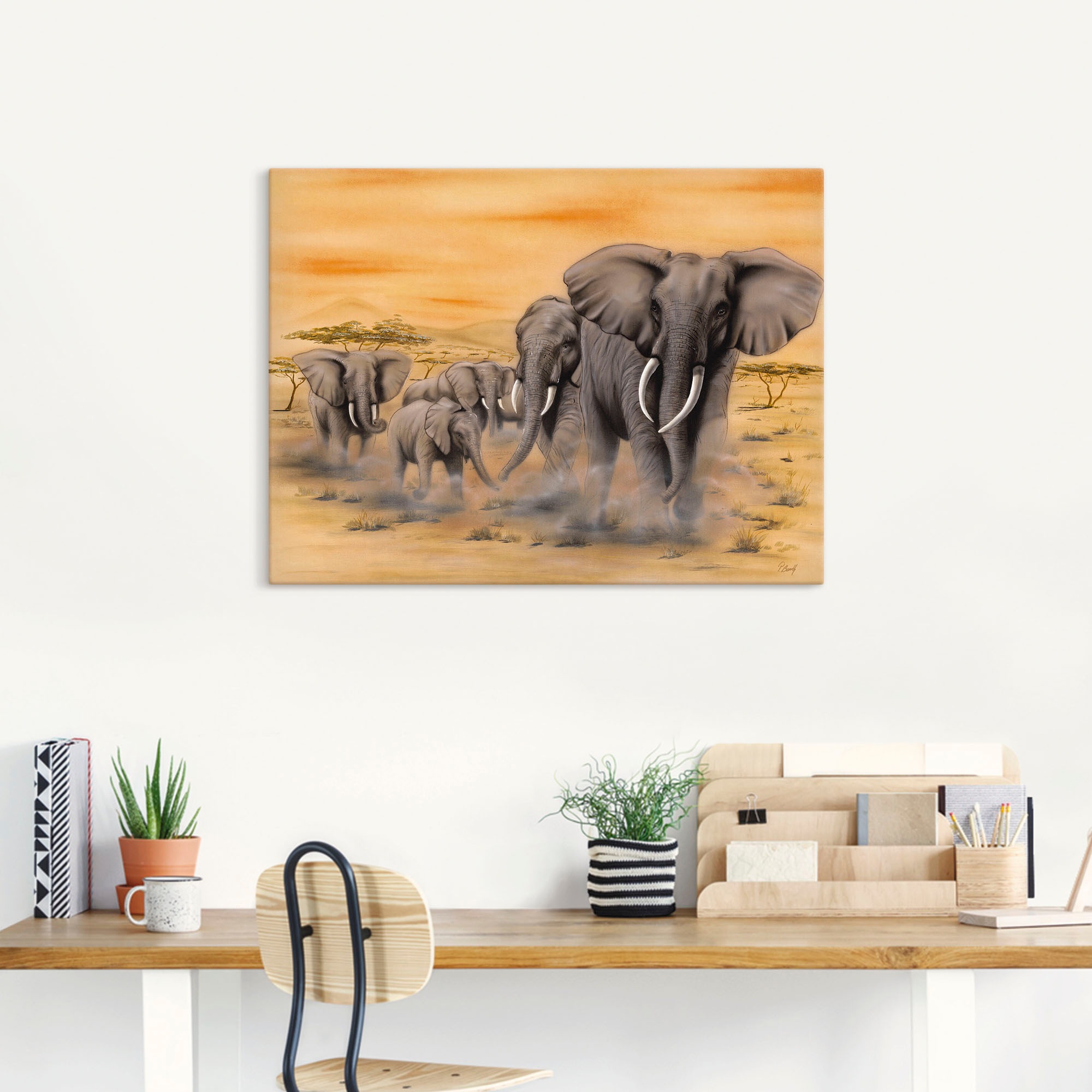Artland Wandbild »Steppenelefanten« Elefanten Bilder 1 Stk. tlg. auf Holzra günstig online kaufen