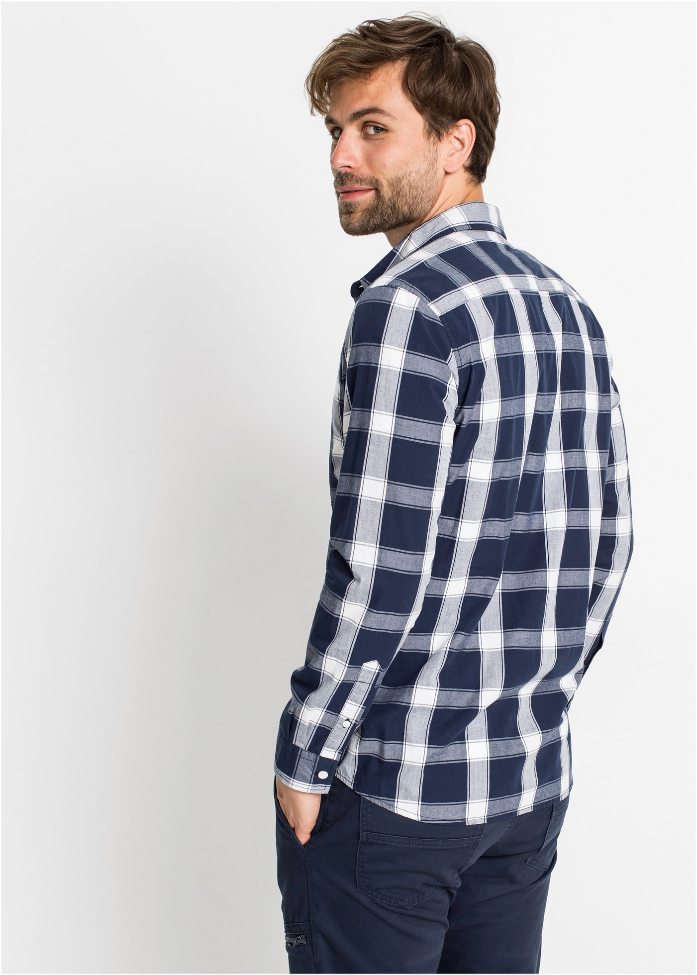 bonprix Langarmhemd »Langarmhemd aus reiner Baumwolle« mit Allover Karomuster