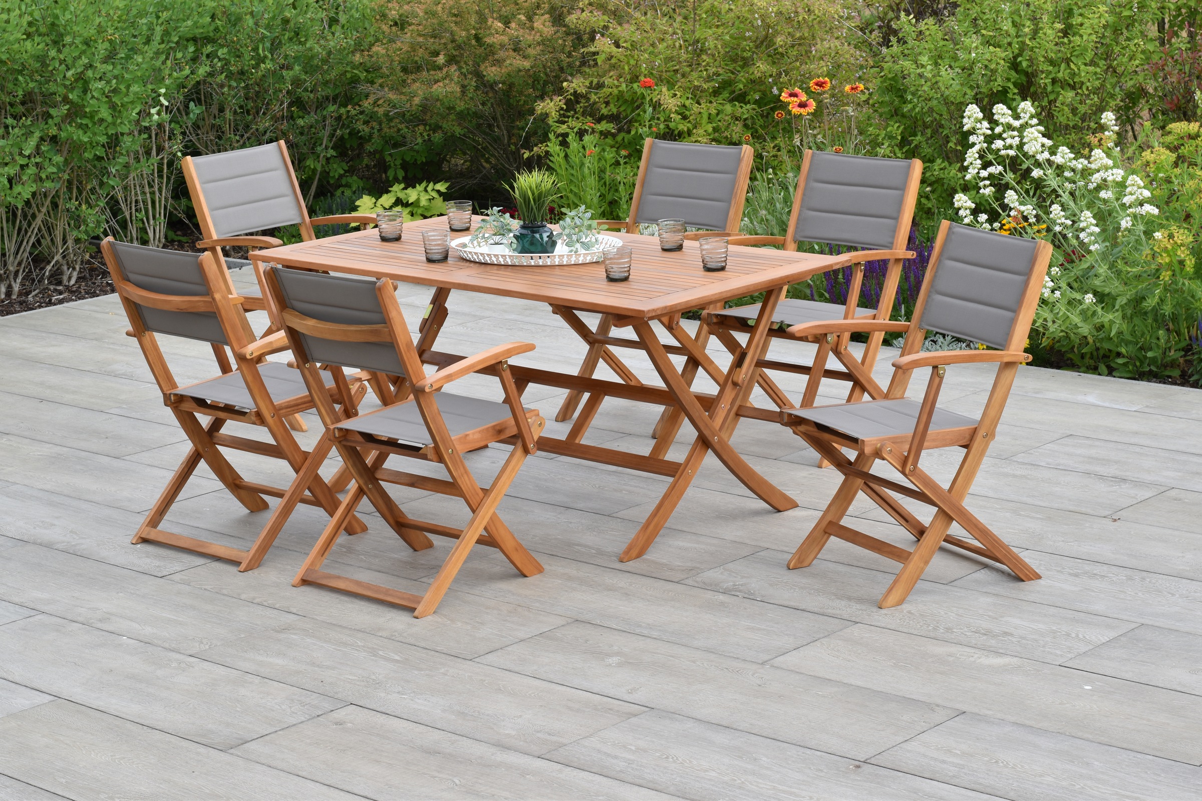 MERXX Garten-Essgruppe »»Acapulco«« Set, Geöltes Akazienholz, gepolsterte S günstig online kaufen