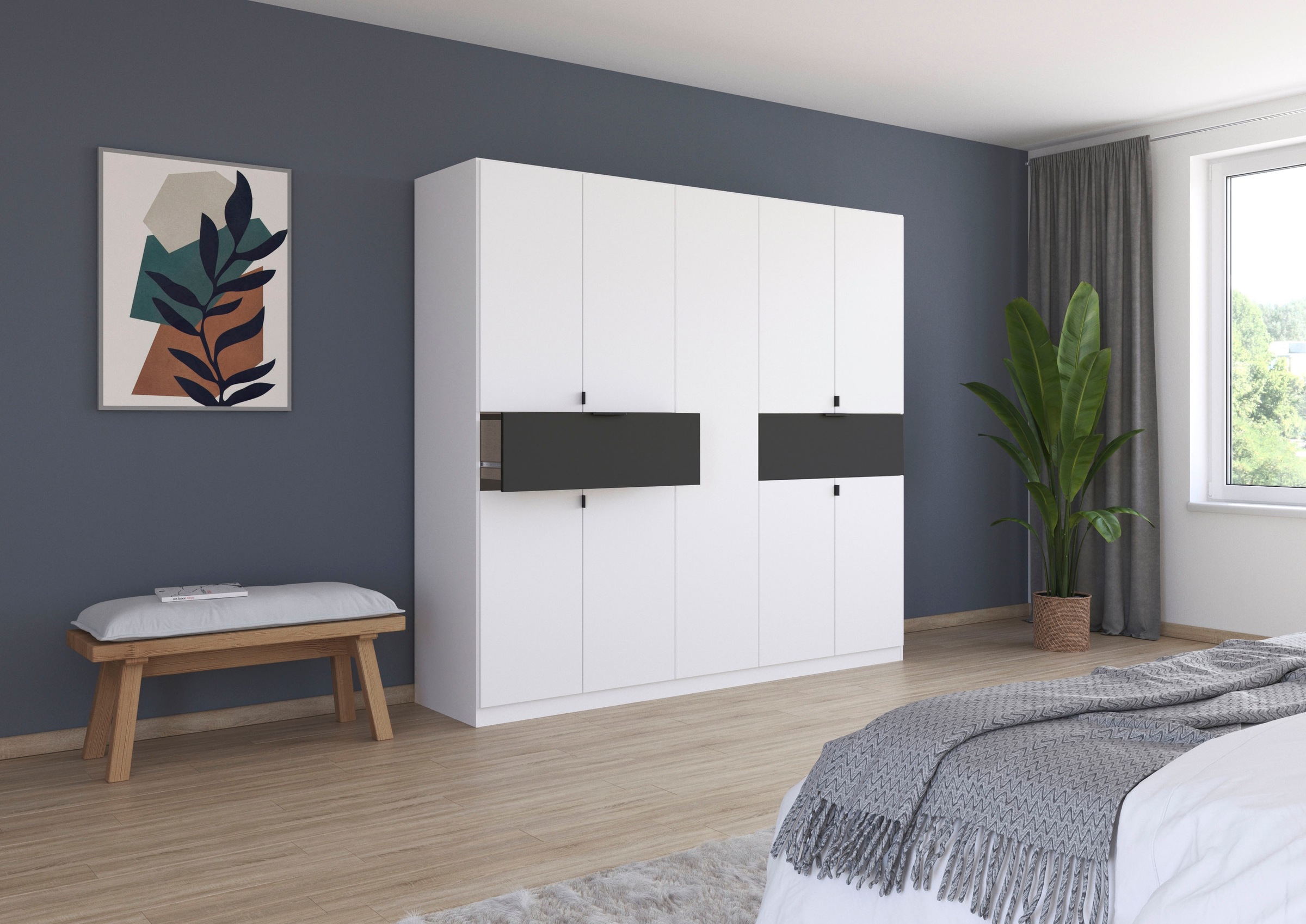 rauch Drehtürenschrank »Kleiderschrank Schrank Garderobe Wäscheschrank TICAO«, (Schubladen in der Höhe variabel positionierbar), mit 2 geräumigen Schubladen, viel Stauraum MADE IN GERMANY