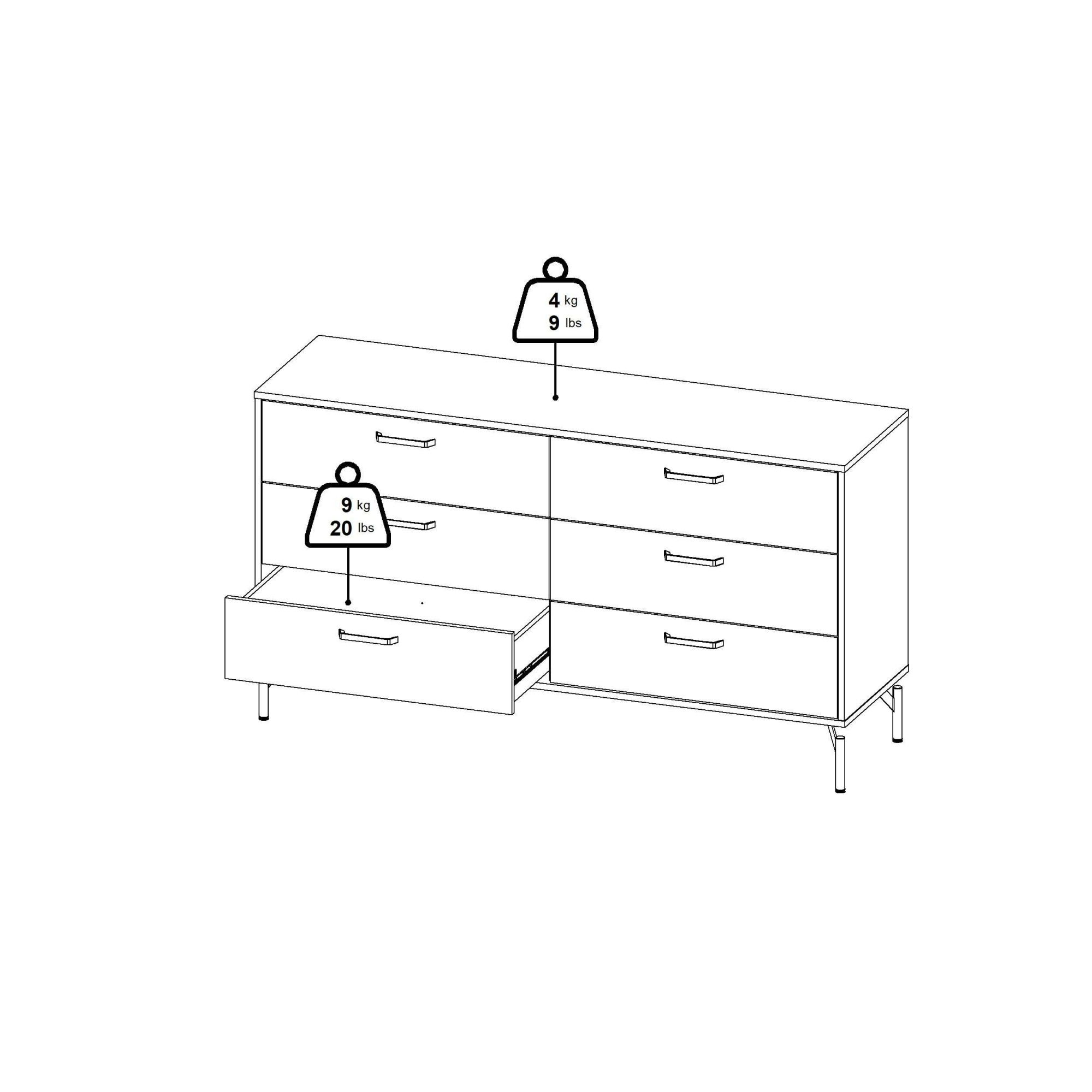 INOSIGN Kommode »Dana, Aufbewahrung, Schubladenschrank, Stauraum«, Sideboard mit 6 Schubladen, Metallbeine, Breite 138 cm
