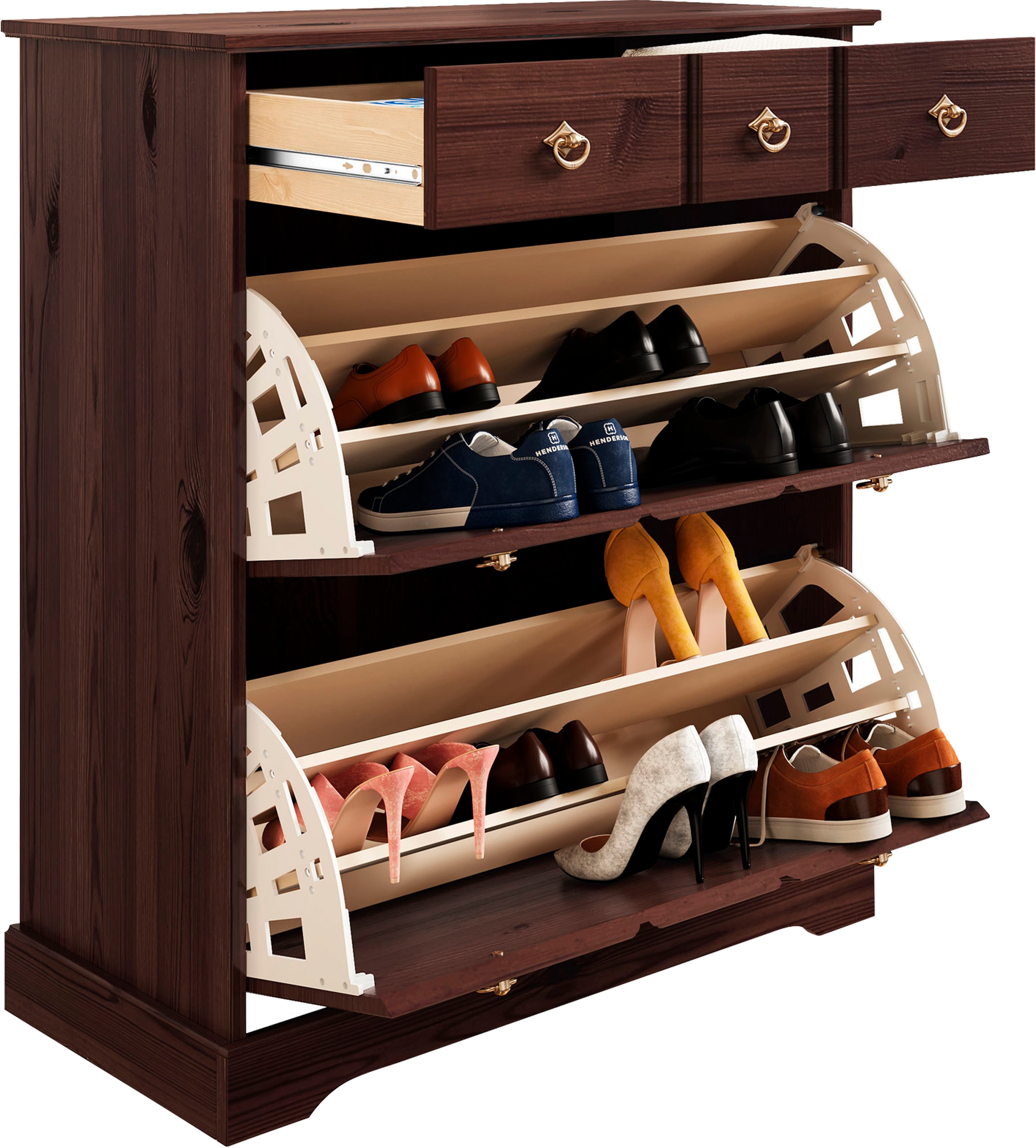 Home affaire Schuhschrank »Klera«, aus massiver Kiefer, FSC®, Breite 81 cm, dreifache Schuhhalterung