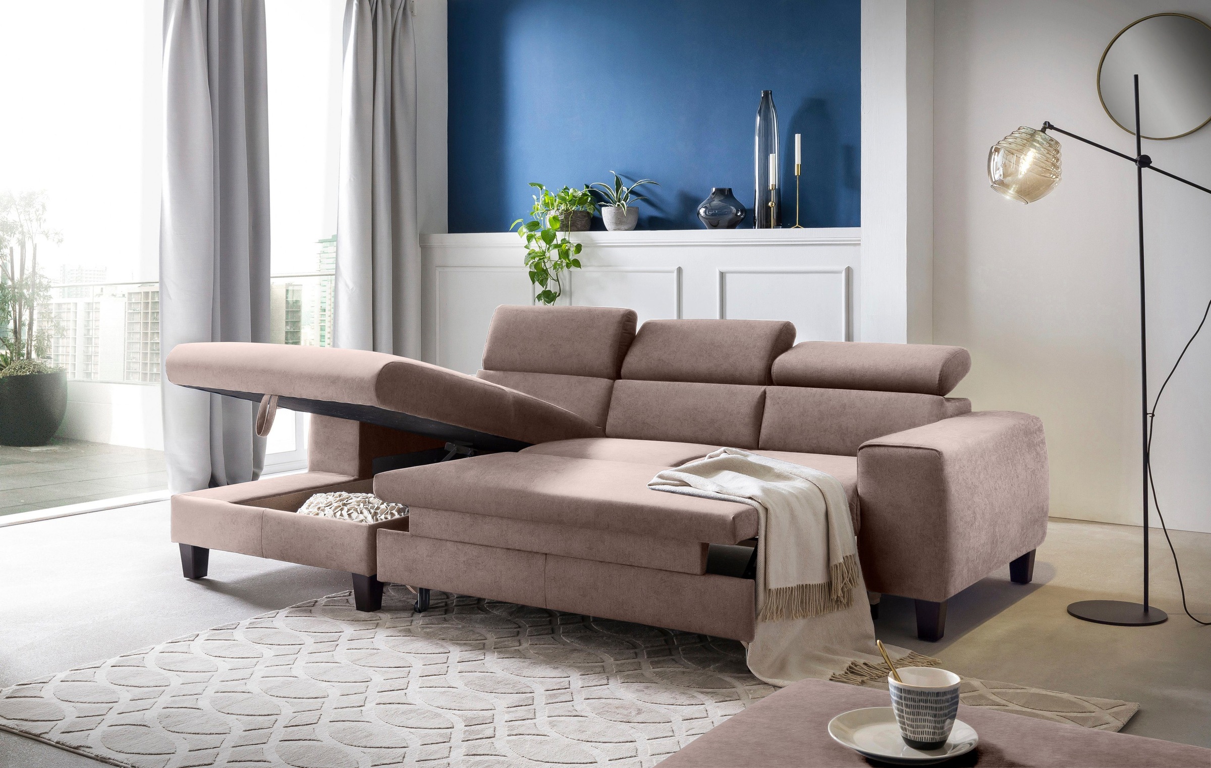 COTTA Polstergarnitur »Morven L-Form«, (Set), Set bestehend aus: Ecksofa mit Kopfteilverstellung & Hocker