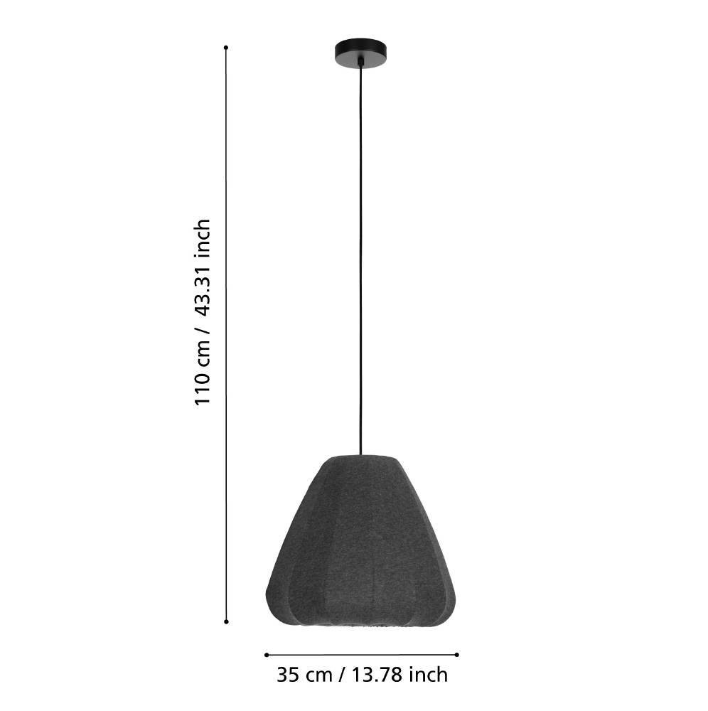 EGLO Hängeleuchte »BARLASTON«, 1 flammig-flammig, Pendelleuchte, Esszimmerlampe, Textil, Grau, Metall, Schwarz, Ø 35cm