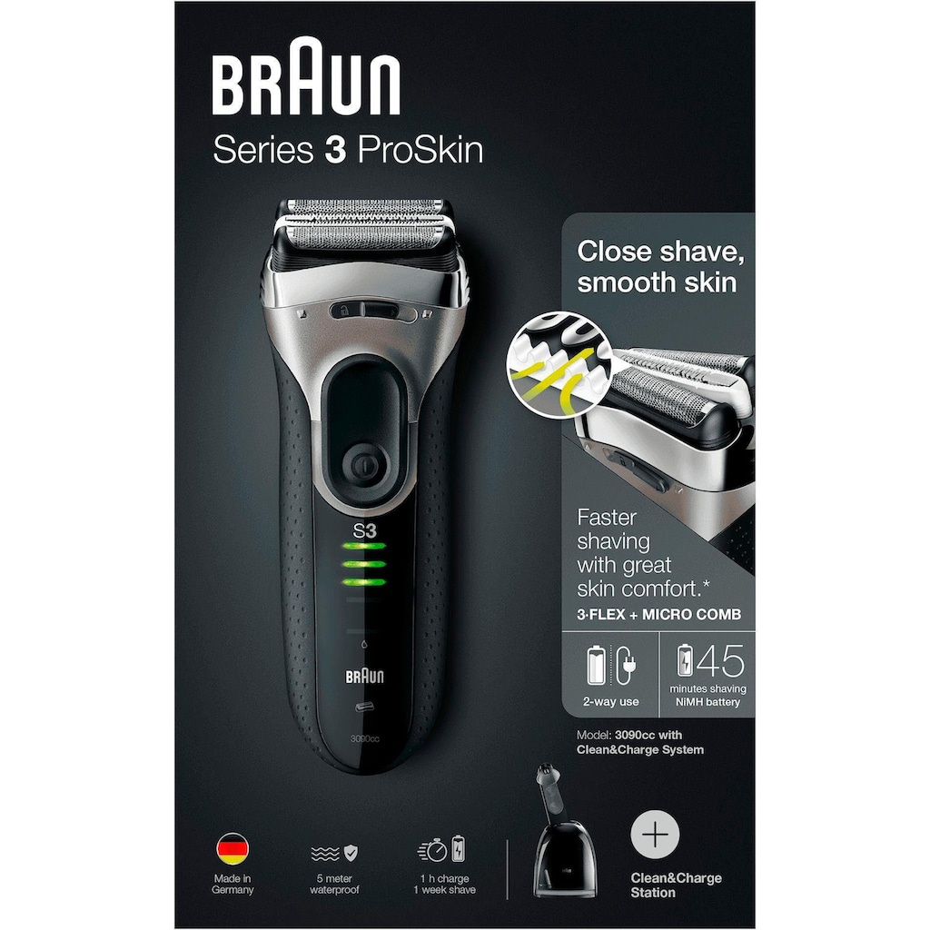 Braun Elektrorasierer »Series 3 ProSkin 3090c«, Clean&Charge-Station