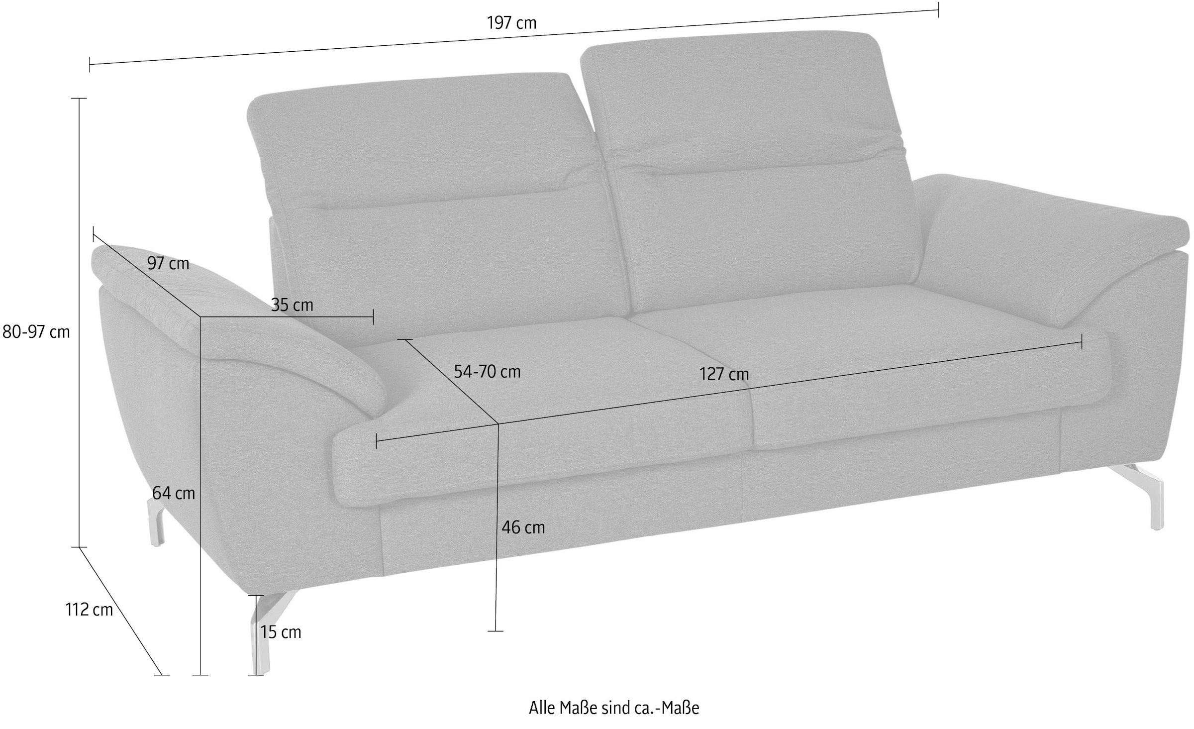 sit&more 2-Sitzer »Percy«, 15 cm Fußhöhe, Sitztiefenverstellung, wahlweise Kopfteilverstellung