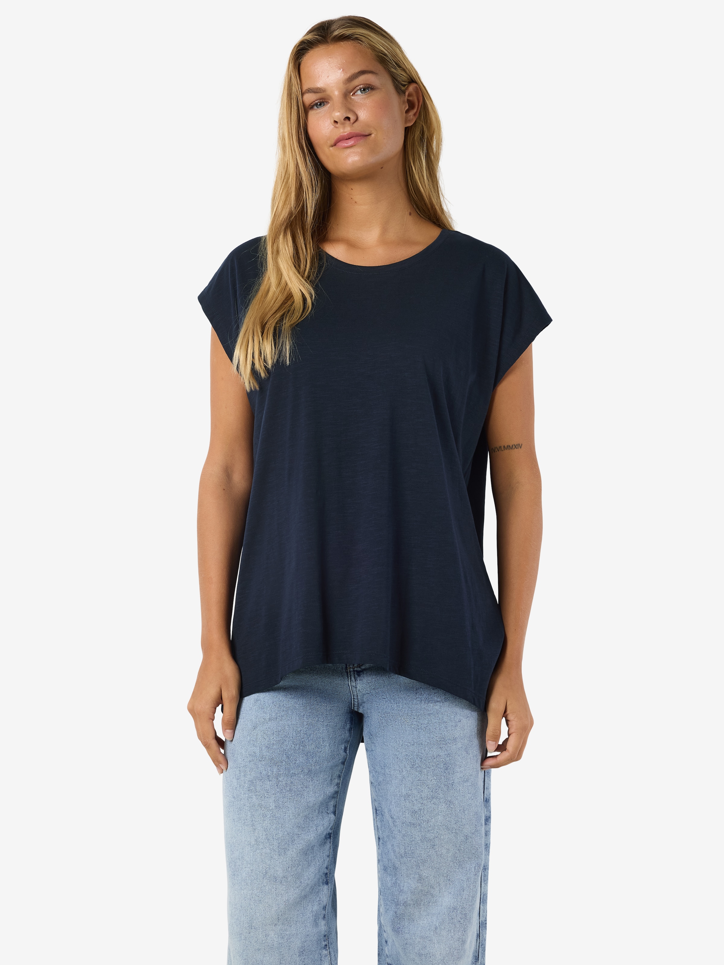 Noisy may Kurzarmshirt »NMMATHILDE S/S LOOSE LONG TOP NOOS« Baumwollmischung, relaxed fit