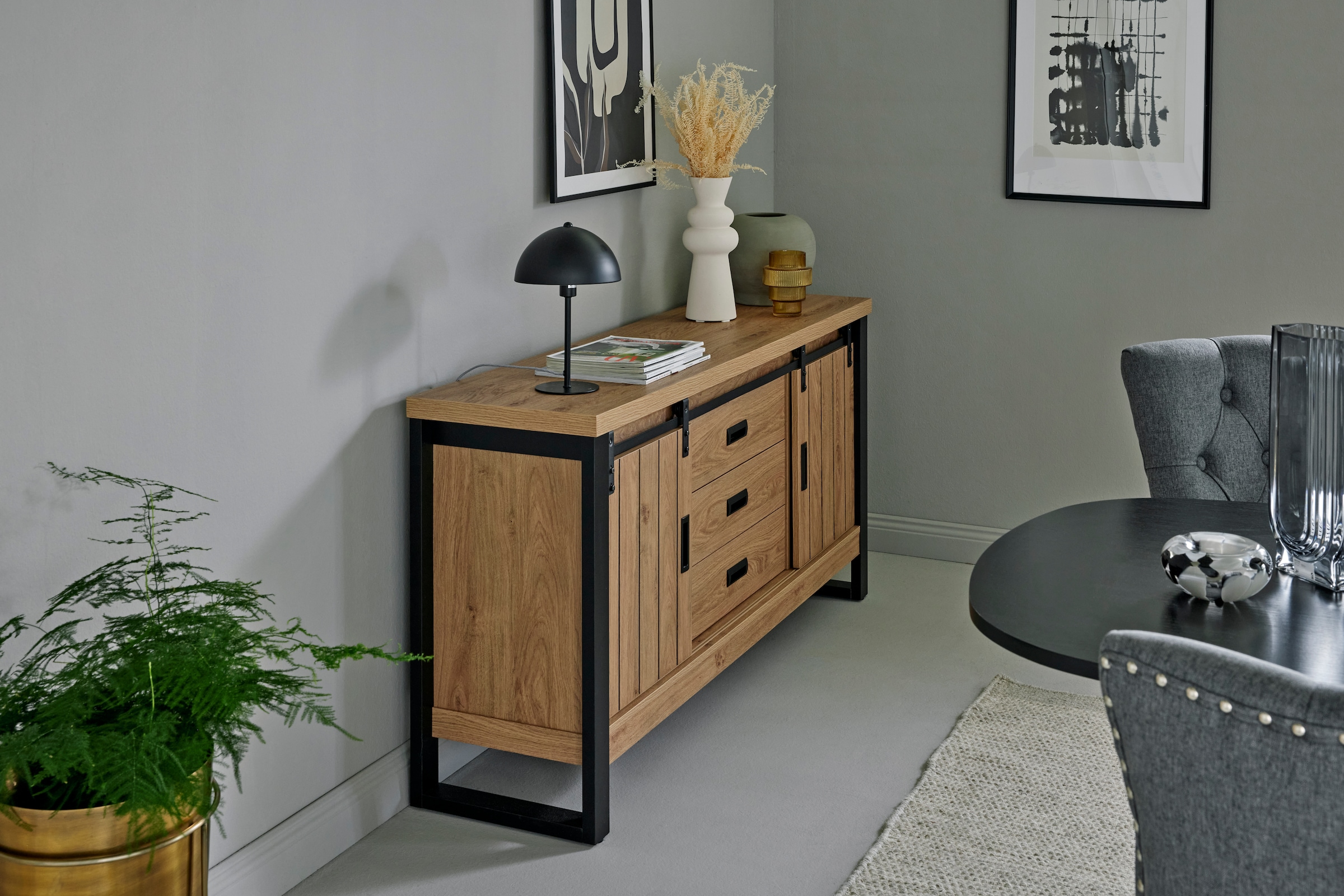 Jahnke Sideboard »SLIDE SBS 150«, (1 St.), Sideboard mit 2 Schiebetüren, Metallgestell, Breite ca. 150cm