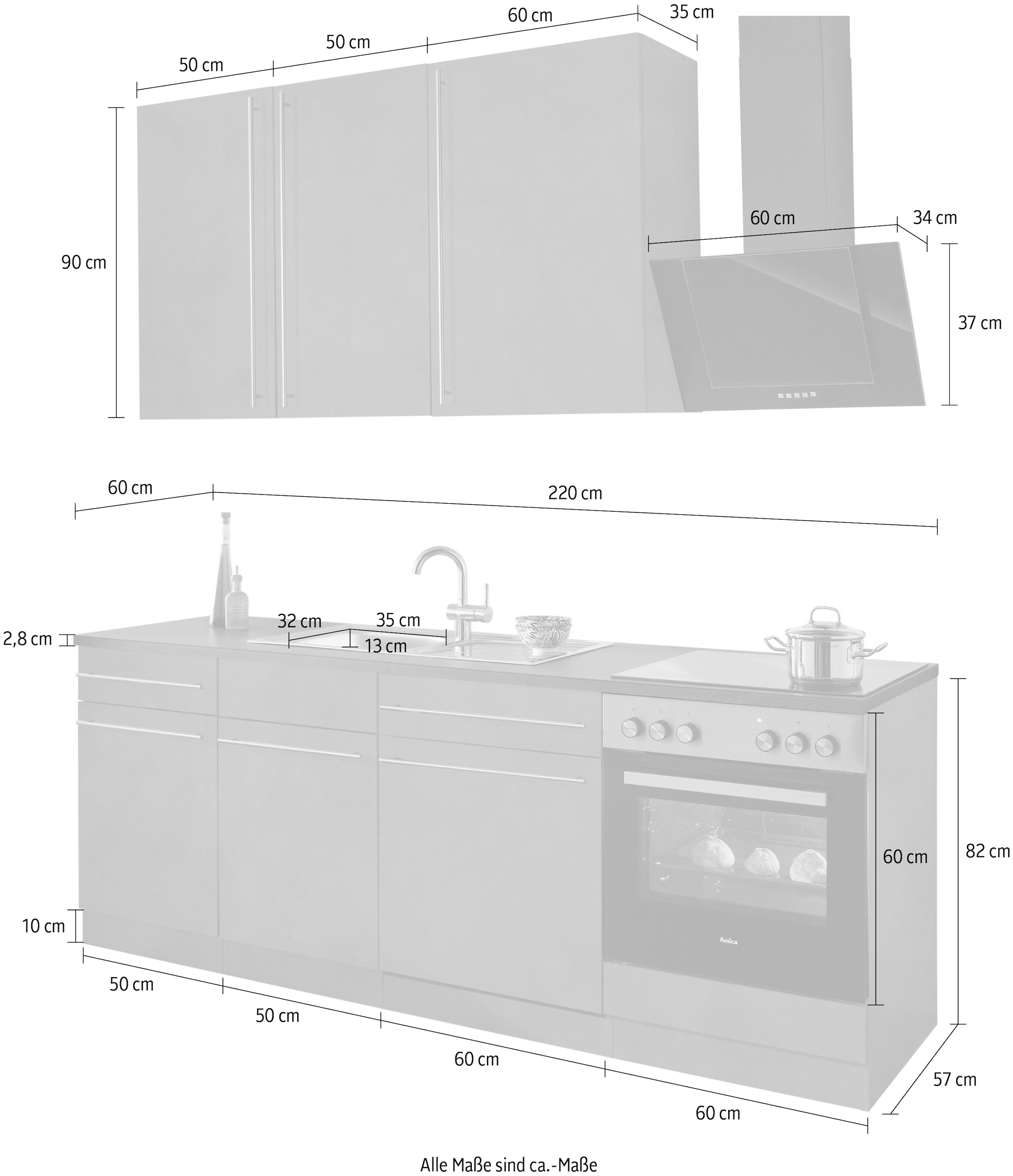 wiho Küchen Küchenzeile cm E-Geräte, kaufen online Breite 220 ohne »Chicago«