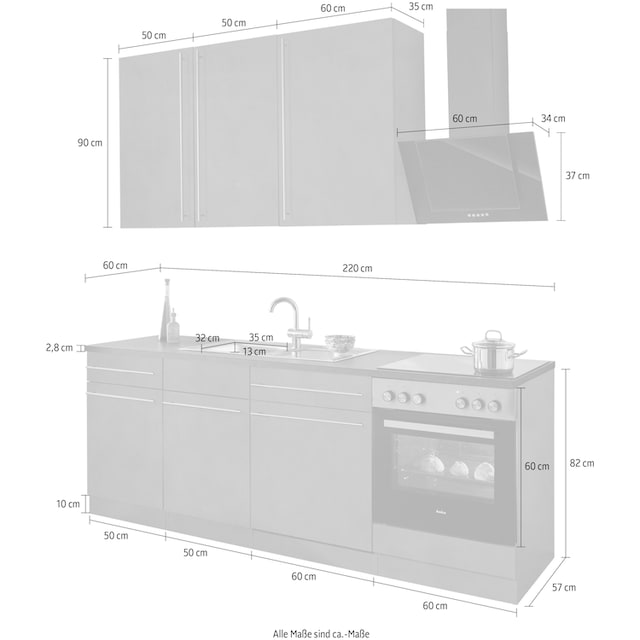 wiho Küchen Küchenzeile »Chicago«, ohne E-Geräte, Breite 220 cm online  kaufen