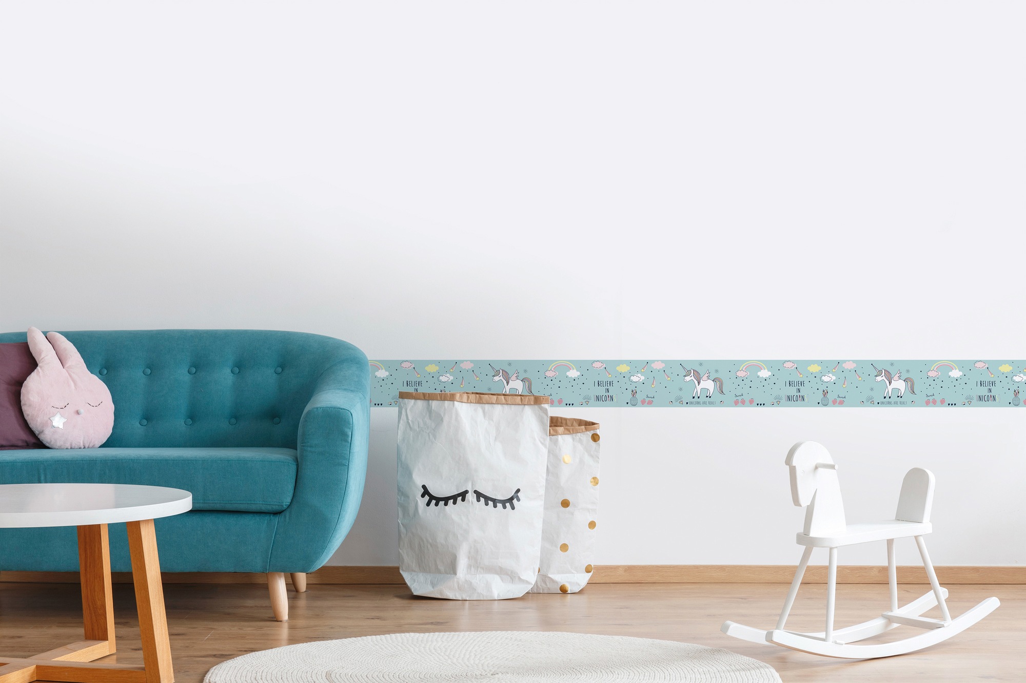A.S. Création Bordüre »Sweet Unicorn«, Motiv-abstrakt-naturalistisch, Tapete Kinder Bordüre Selbstklebend Einhorn Türkis Borte Design Optik