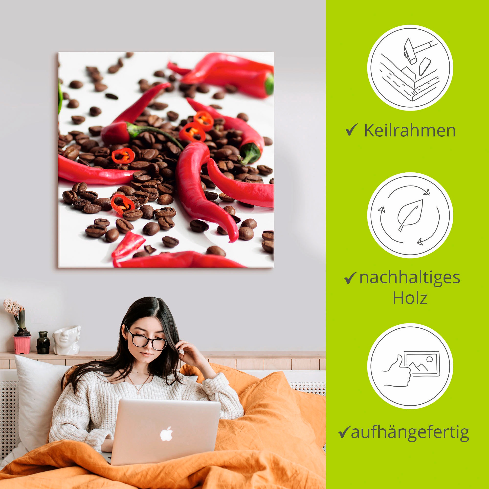 Artland Wandbild »Frische Chili auf Kaffee«, Lebensmittel, (1 St.), als Leinwandbild, Poster in verschied. Größen