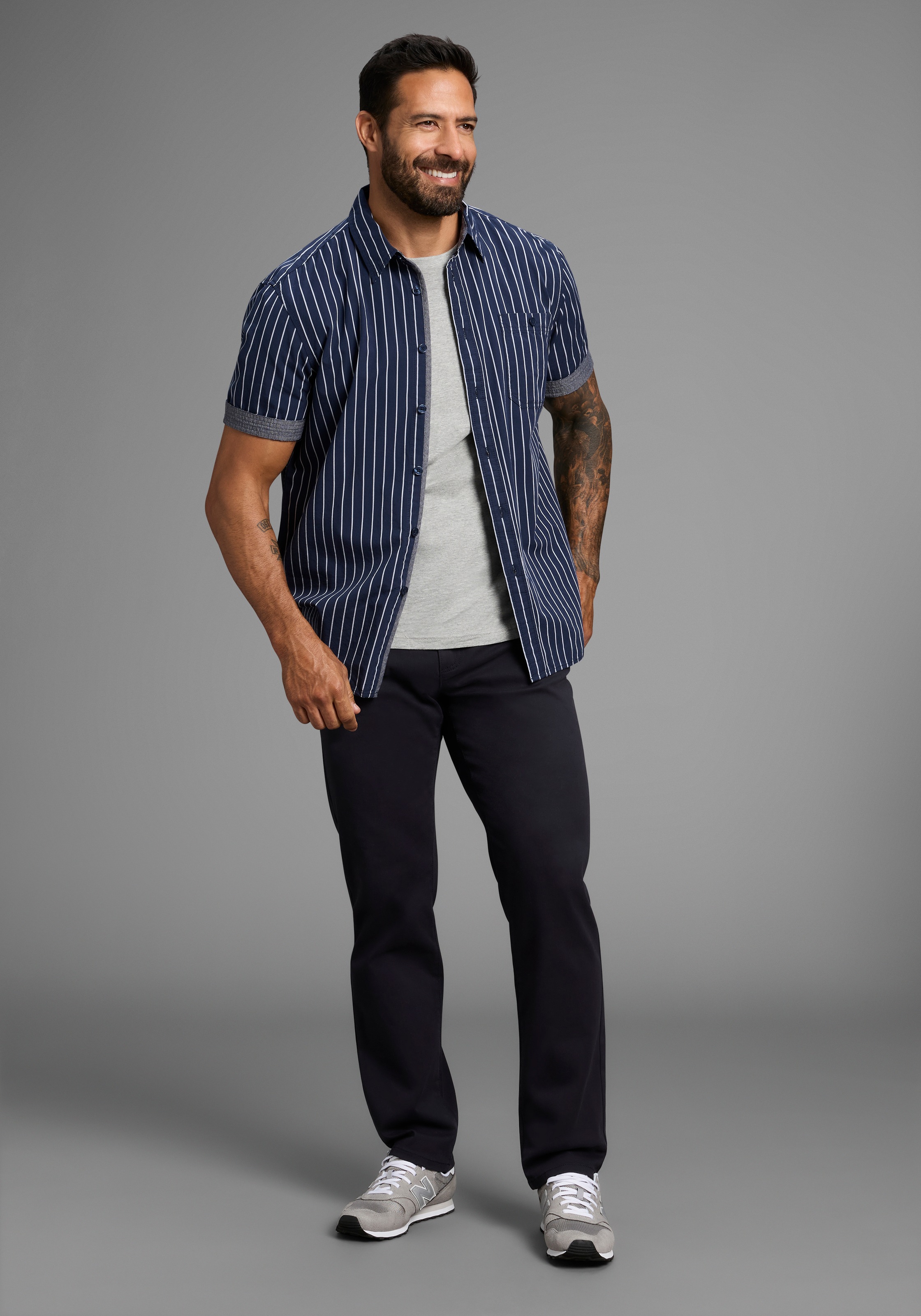 Man's World Kurzarmhemd modern gestreift