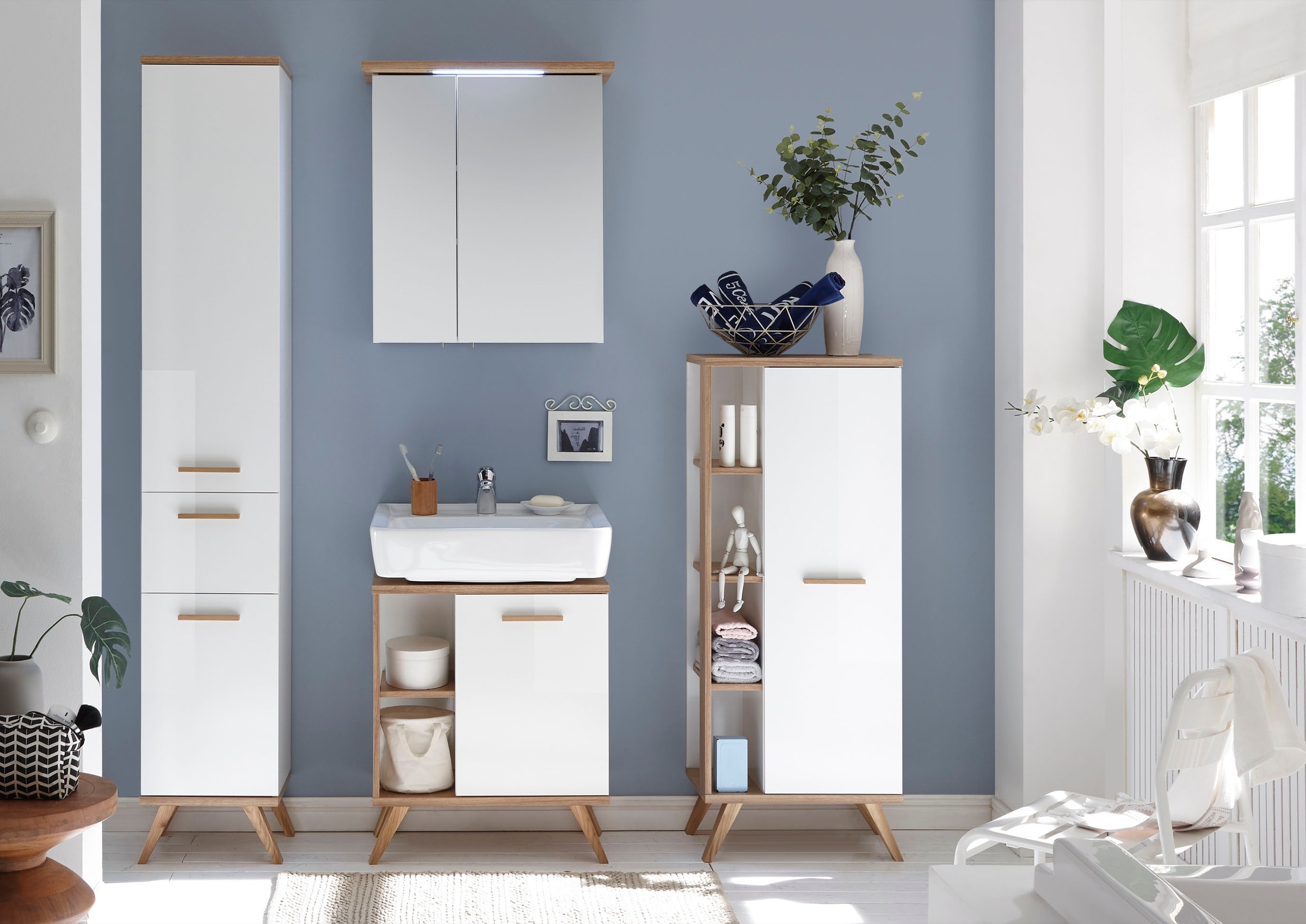 Saphir Badmöbel-Set »Quickset 2-teilig, Waschbeckenunterschrank mit LED-Spi günstig online kaufen