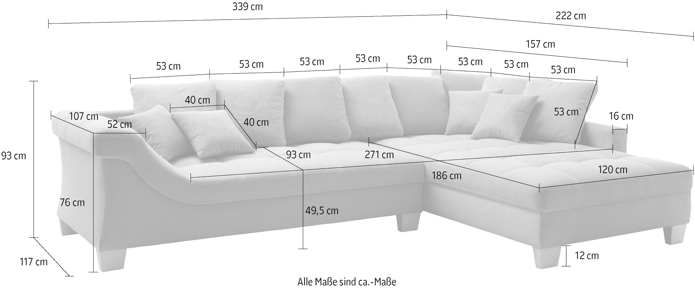 Mr. Couch Ecksofa »Bologna, L-Form, mit Kaltschaum«, bis 140 kg pro Sitzplatz belastbar