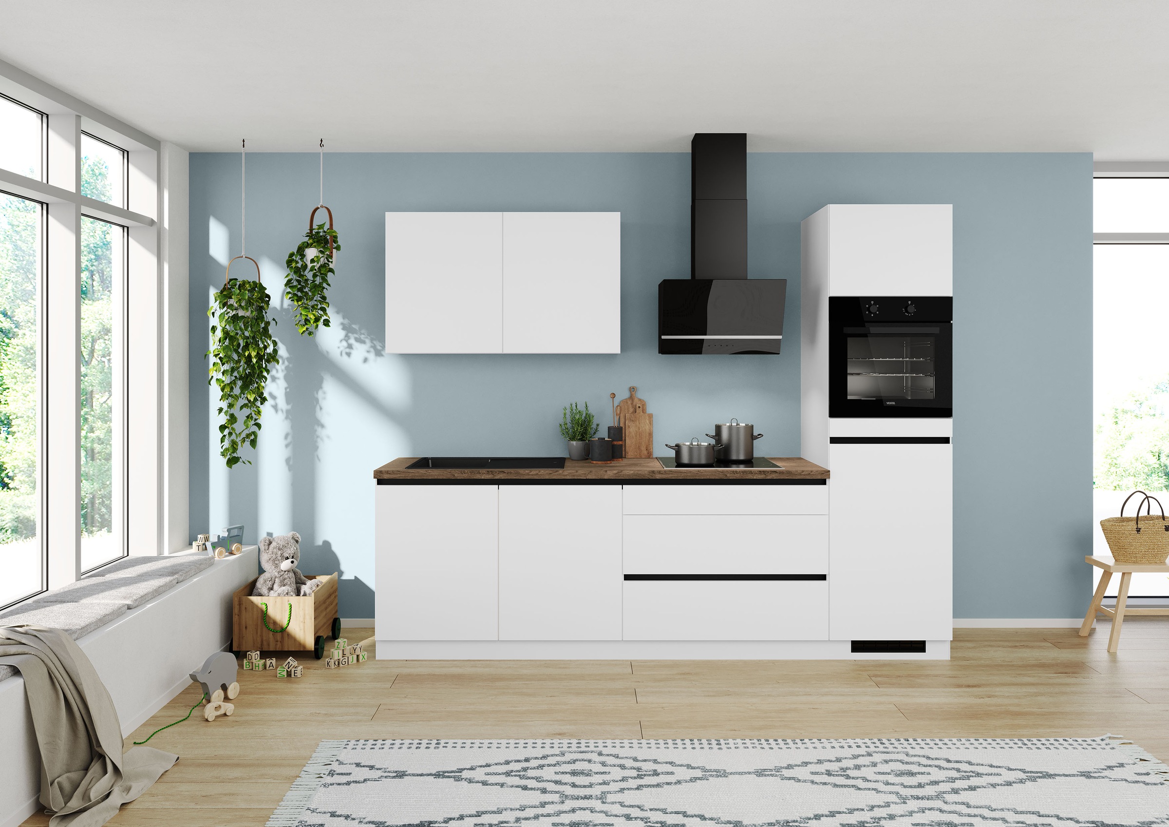 IMPULS KÜCHEN Küchenzeile »"Dublin", Ausrichtung wählbar, Schubkästen mit Soft-Close,«, vormontiert, wahlweise mit E-Geräten, mit Vollauszug, Breite 280 cm