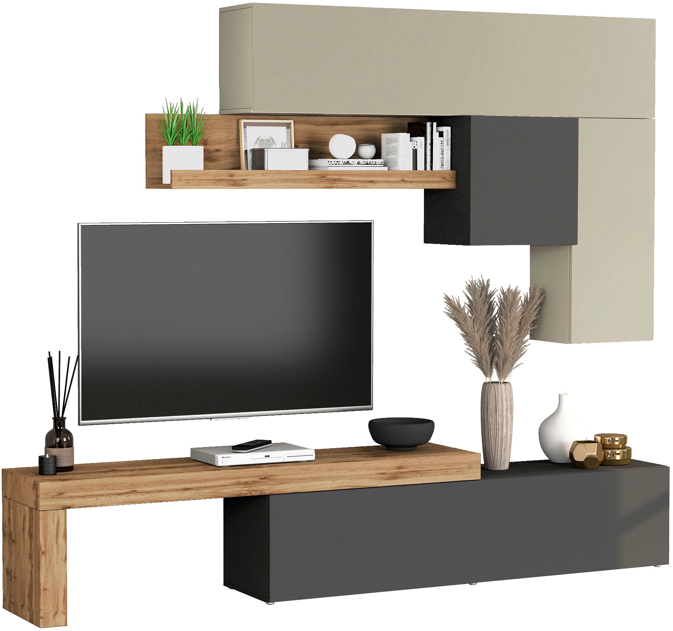 INOSIGN Wohnwand »Chronos Wohnwand, Medienwand, 5-er set«, (Set, 5 St.), ca. 270 cm mit Hängeschränke, Würfel, Regal, Lowboard, Made in Italy