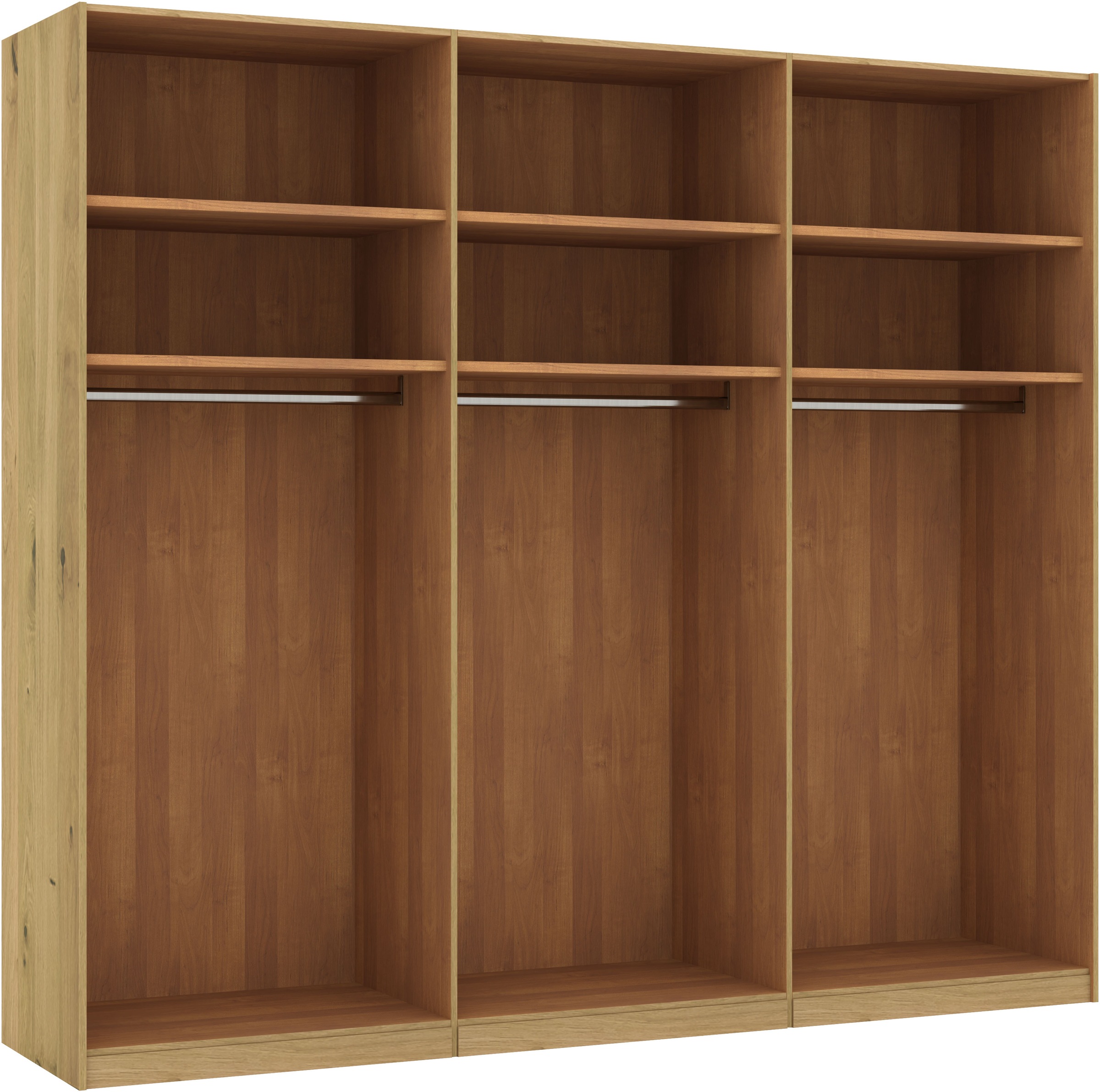 Musterring Schwebetürenschrank »Savona, Kleiderschrank, Schrank, Garderobe, mit Schiebetüren«, (Teilmassiv Bianco-Eiche, mit Spiegel oder Glas, MADE IN GERMANY), Türen Bianco-Eiche massiv, Spiegel-/Glastüren, eingelegte Chromleiste