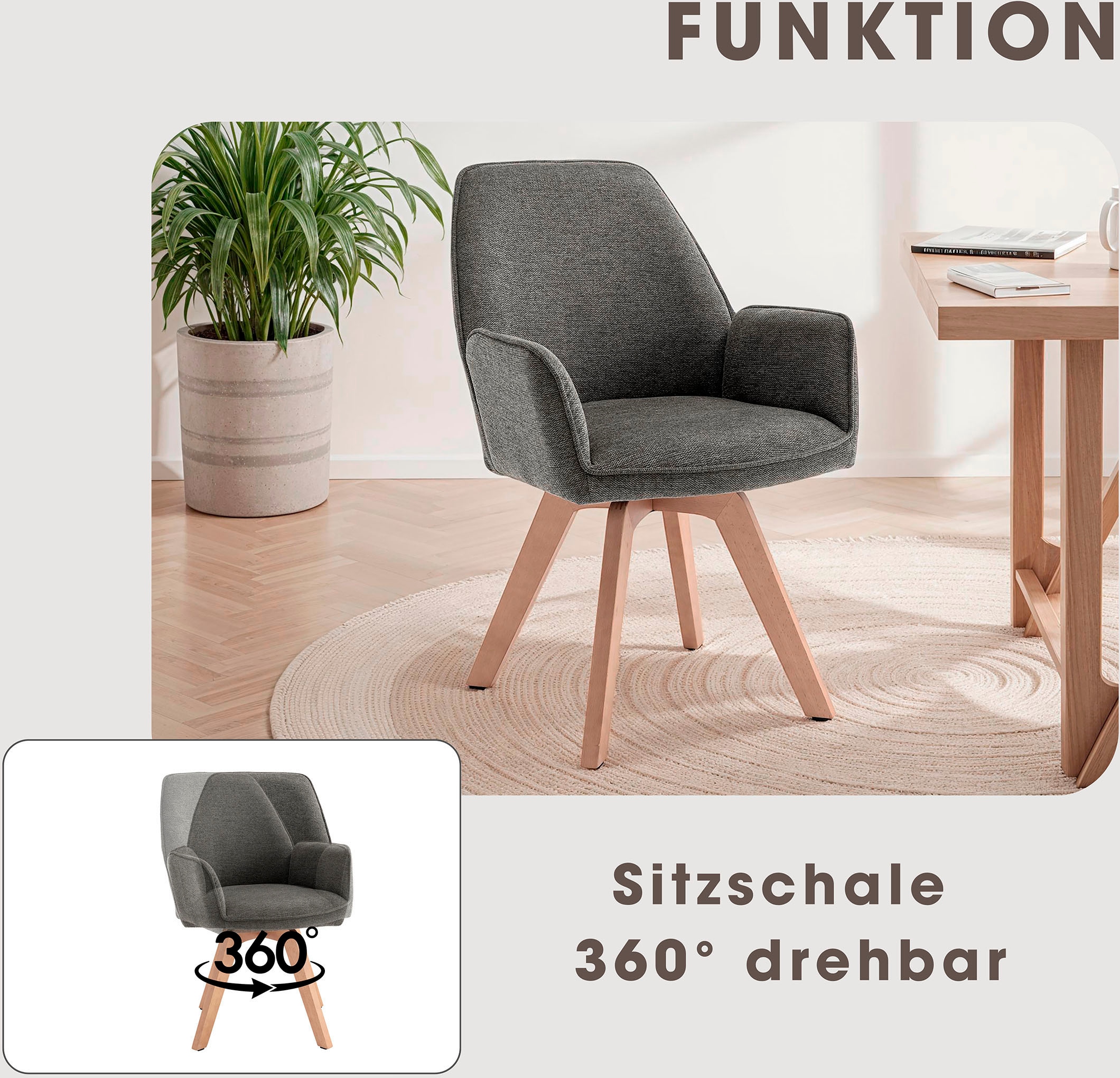 byLIVING Esszimmerstuhl »Tony« (Set) 2 Stk.mit Massivholzgestell eichefarbig, 360 Grad drehbar, hoher Sitzkomfort