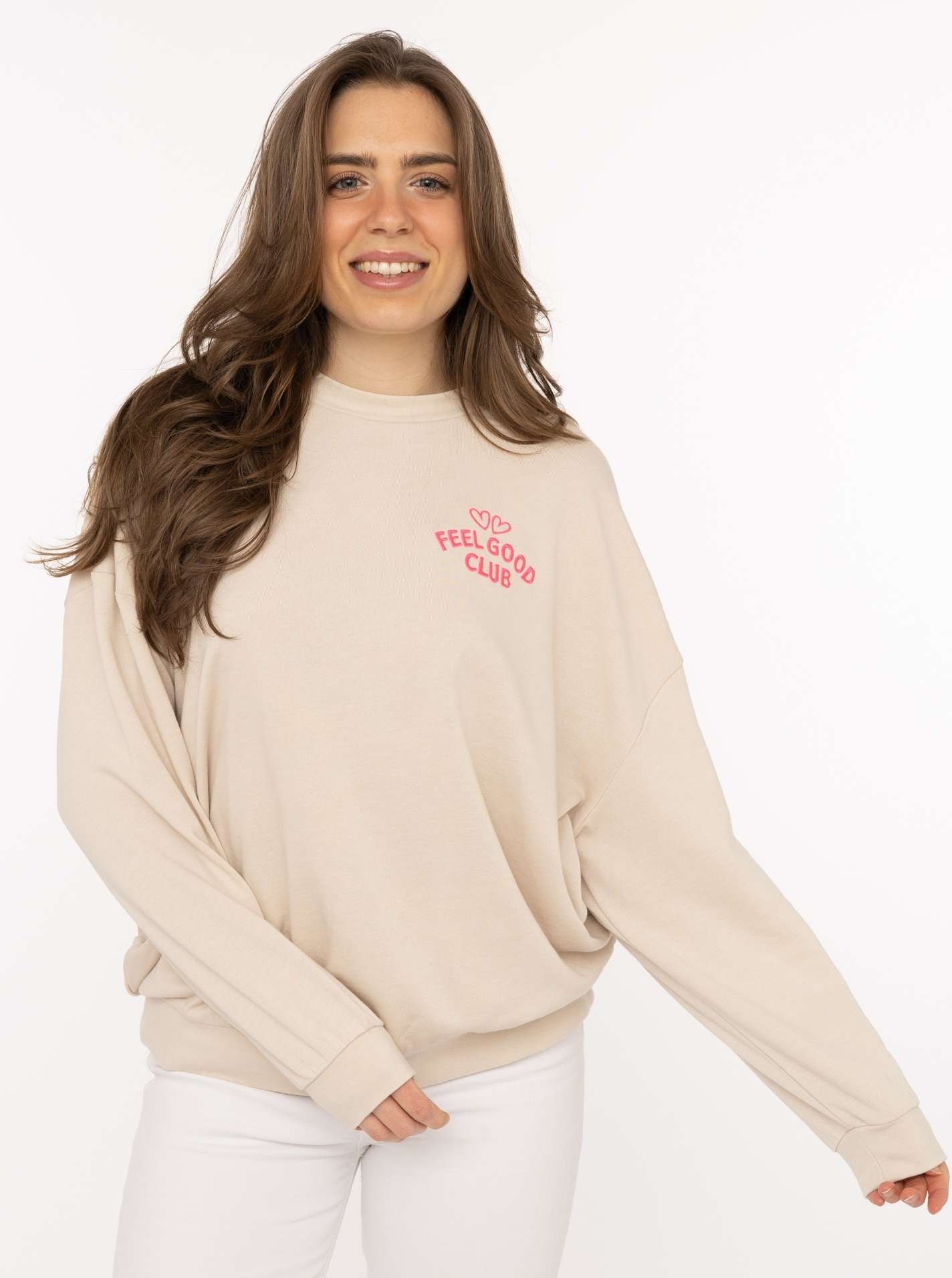 Zwillingsherz Sweatshirt »"Feel Good Club"«, Rundhals, kleine Stickerei vorne
