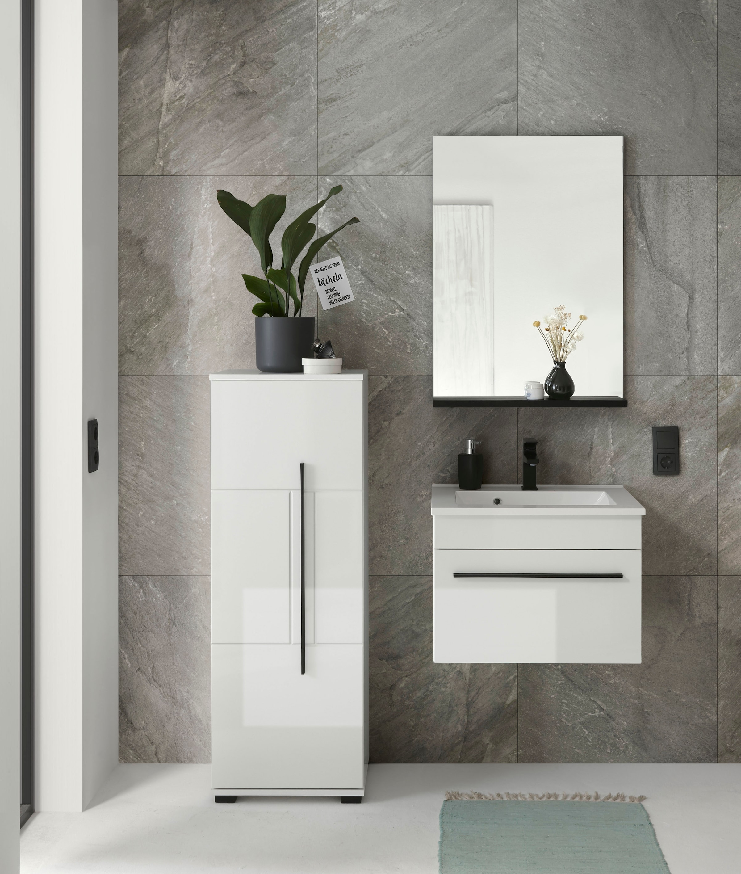 INOSIGN Waschtisch »Cantara, Waschtisch inkl. Waschbecken, modernes Design«, mit schwarzem Griff, ausreichend Stauraum