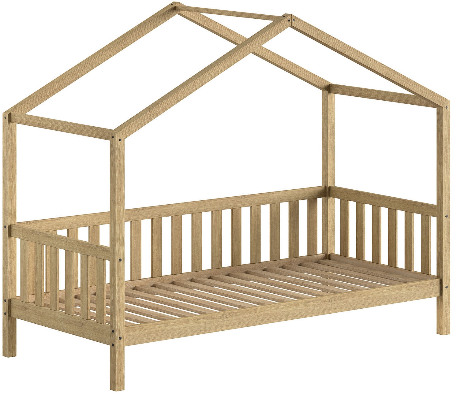 Vipack Hausbett »Dallas Aus Massiver Eiche, Natur Geölt In Zeitlosem Design« (B/H/T Ca. 210x170x97 Cm) Inkl. Massivholz Rolllattenrost, Hochwertig