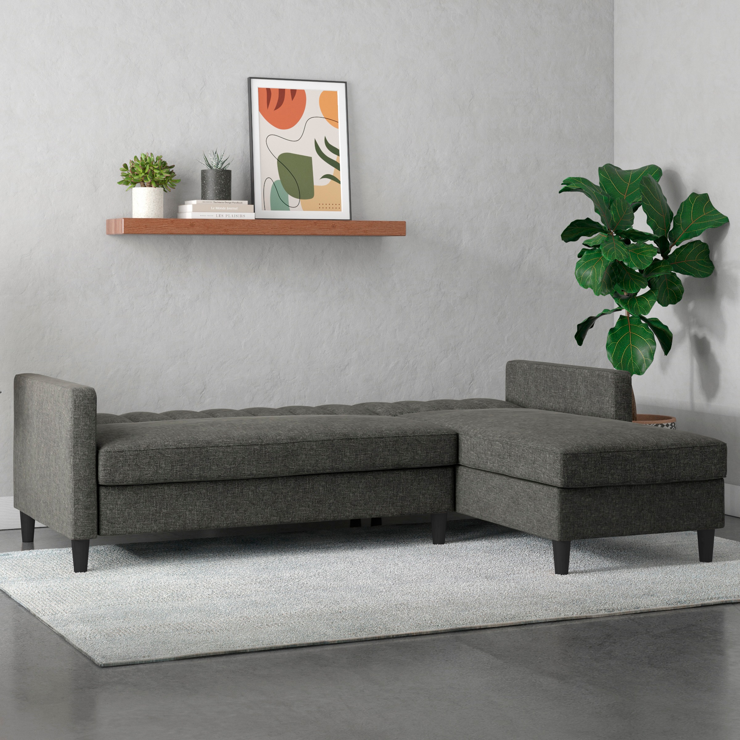 Dorel Home Ecksofa mit Schlafffunktion, Recamiere mit Stauraum beidseitig montierbar, Rückenlehne 2-teilig und 3-fach verstellbar