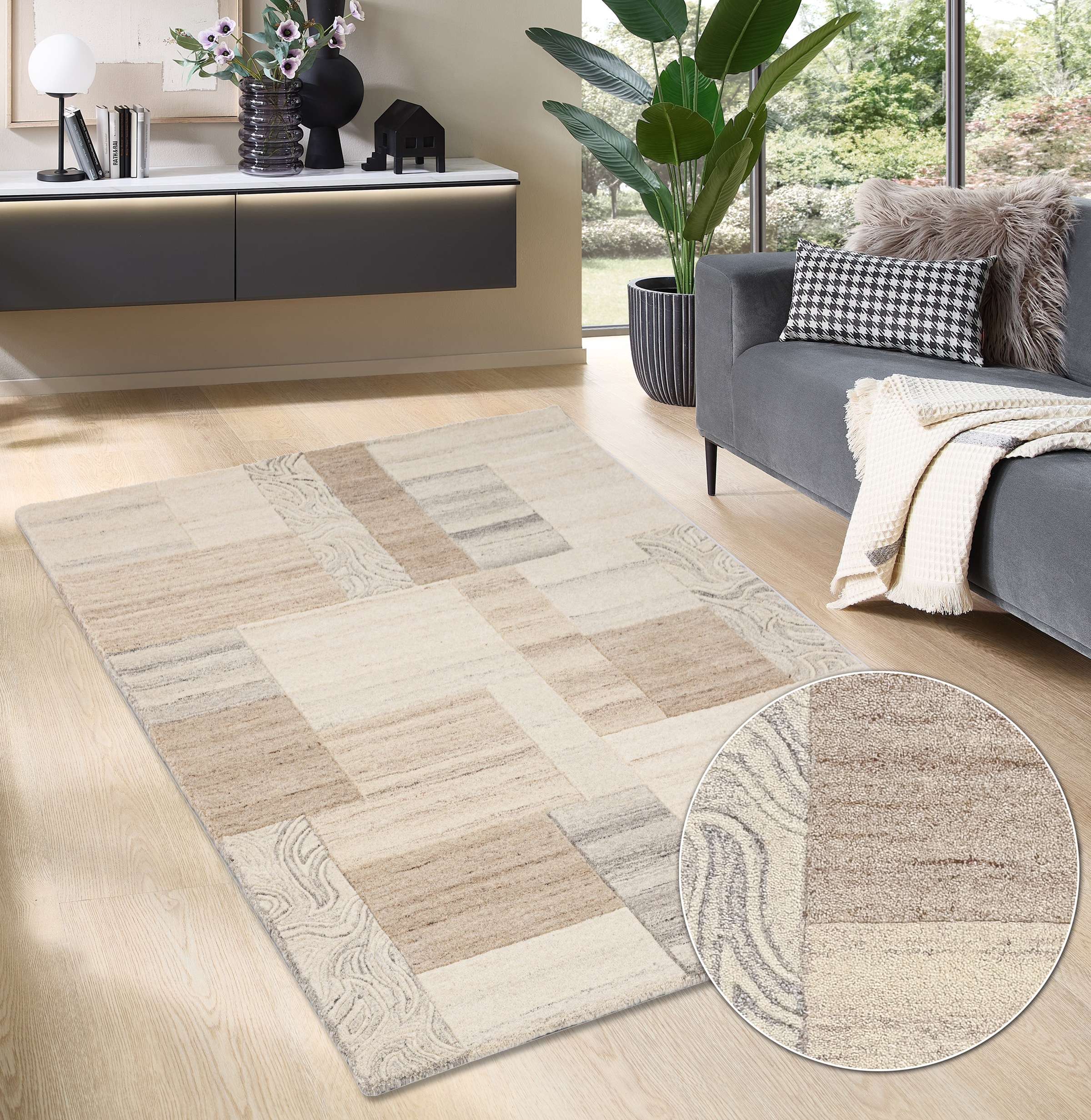 THEKO Wollteppich »Lola, Wolle, handgearbeitet, Patchwork Design, handgetuf günstig online kaufen