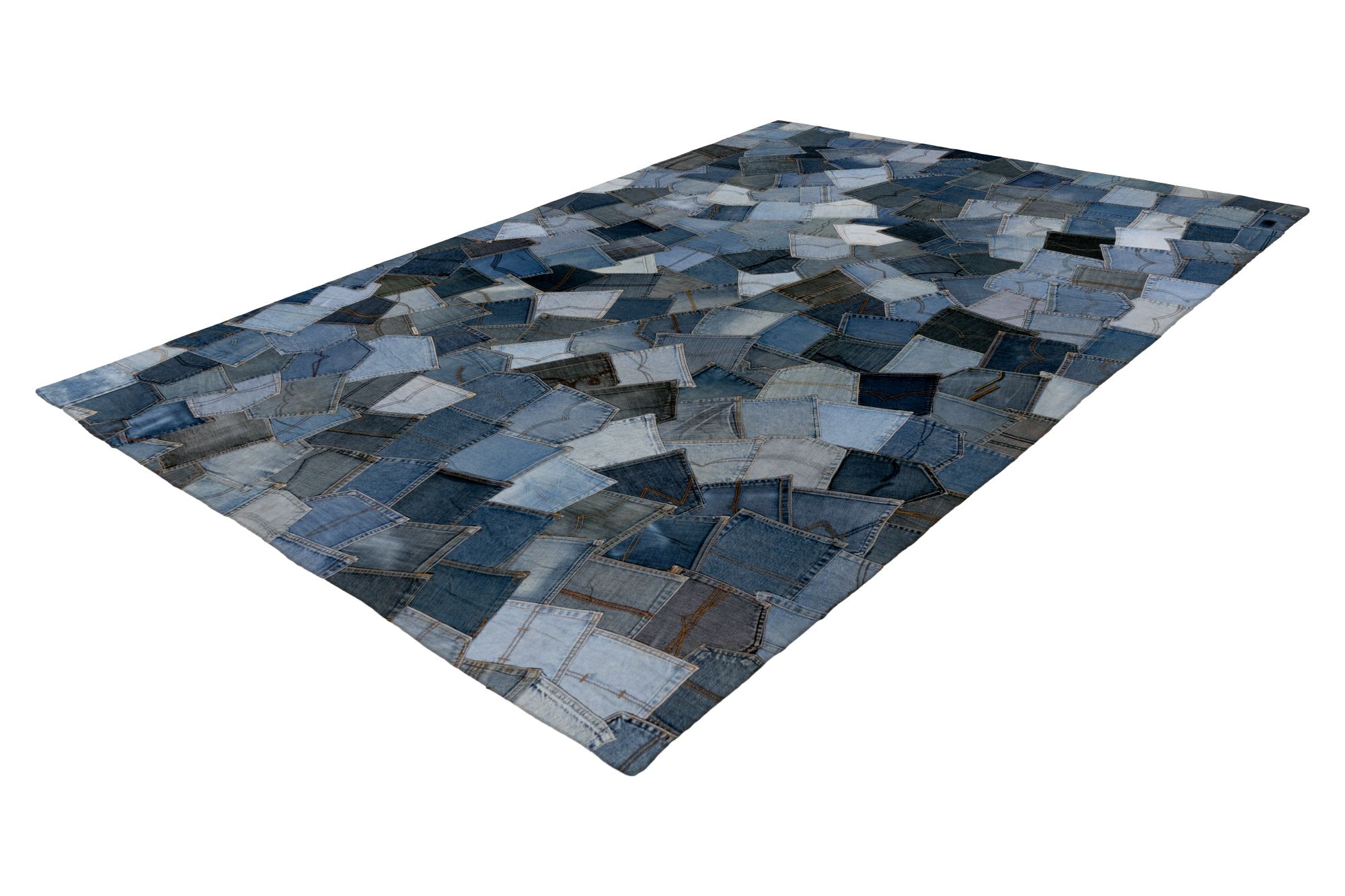 Kayoom Teppich »Urban Denim 490« rechteckig 8 mm Höhe Kurzflor, Patchwork Muster, Modernes Muster, Wolle, Vegan