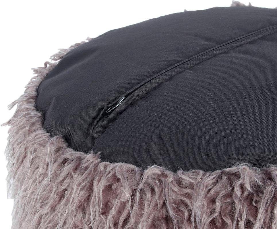 Kayoom Pouf »Fellpouf Bobtail 125, Fellhocker in zweifarbigem Design«, (1 St.), modern, dekorativ, kindersicherer Reißverschluss an der Unterseite