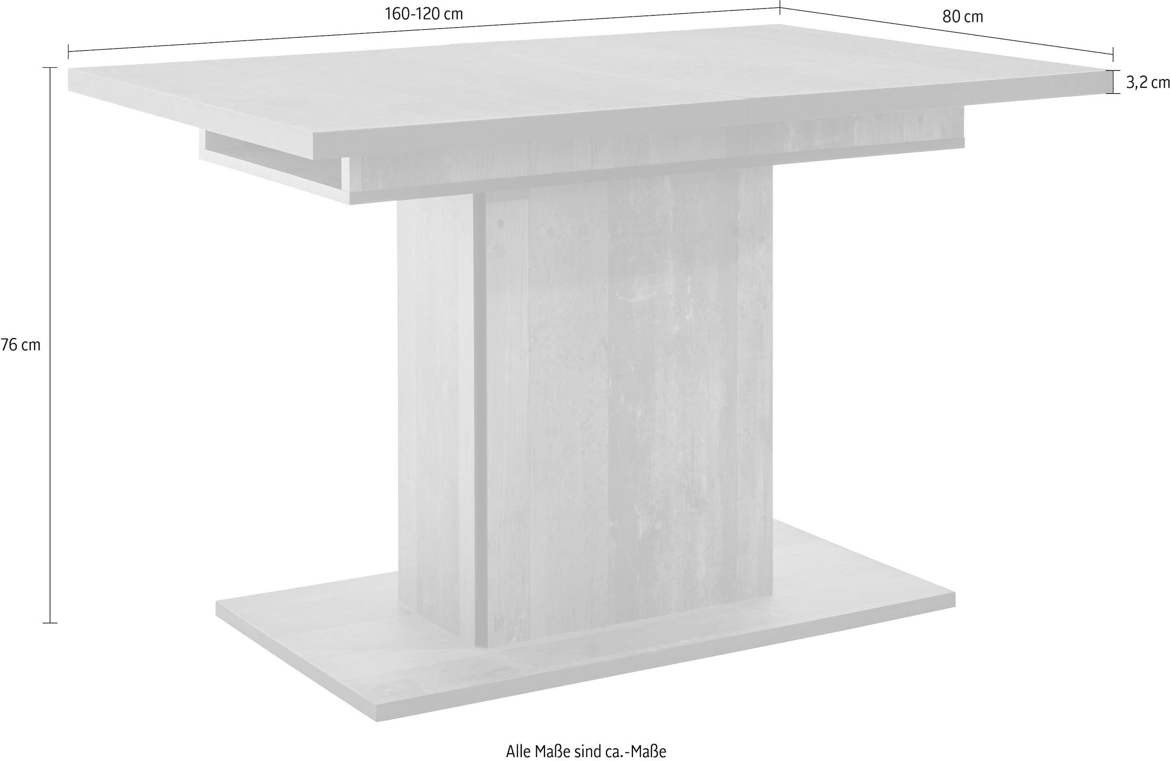 auf cm HELA Rechnung Esstisch innenliegende »Ariana«, bestellen 120-160 Einlegeplatten durch ausziehbar
