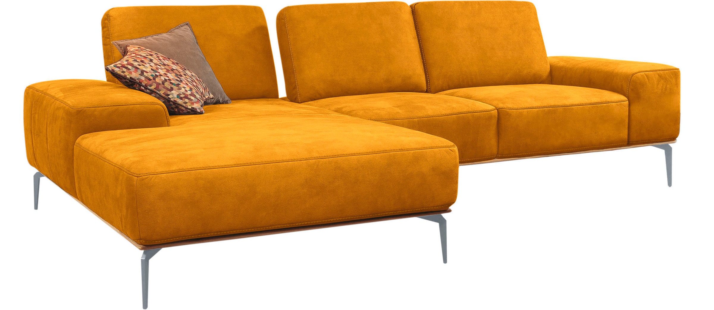 W.SCHILLIG Ecksofa »run, Designsofa mit tollem Sitzkomfort, bequem, L-Form«, mit elegantem Holzsockel, Füße in Silber matt, Breite 279 cm