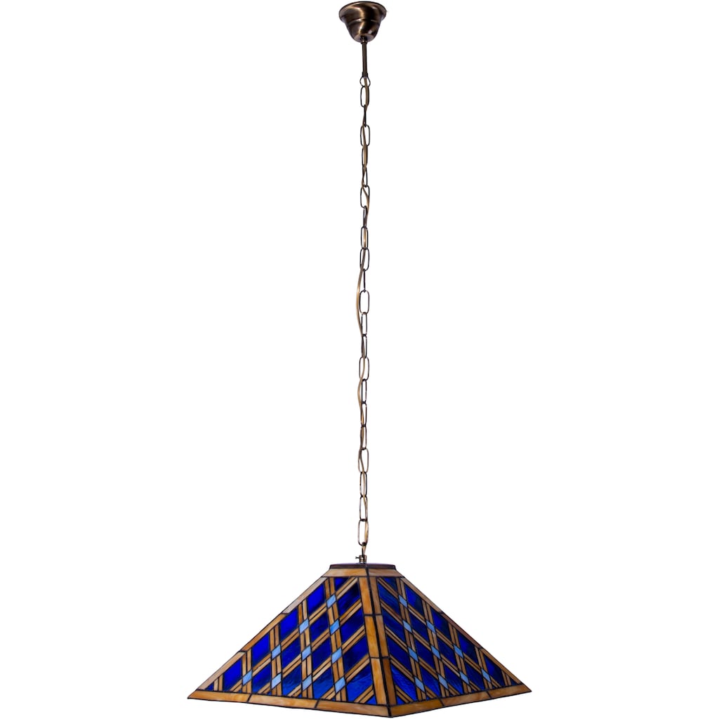 näve Pendelleuchte »Pyra«, 1 flammig-flammig, Tiffany-Stil pyramidenförmig Glas blau/gold 1xE27 Pendel 80cm