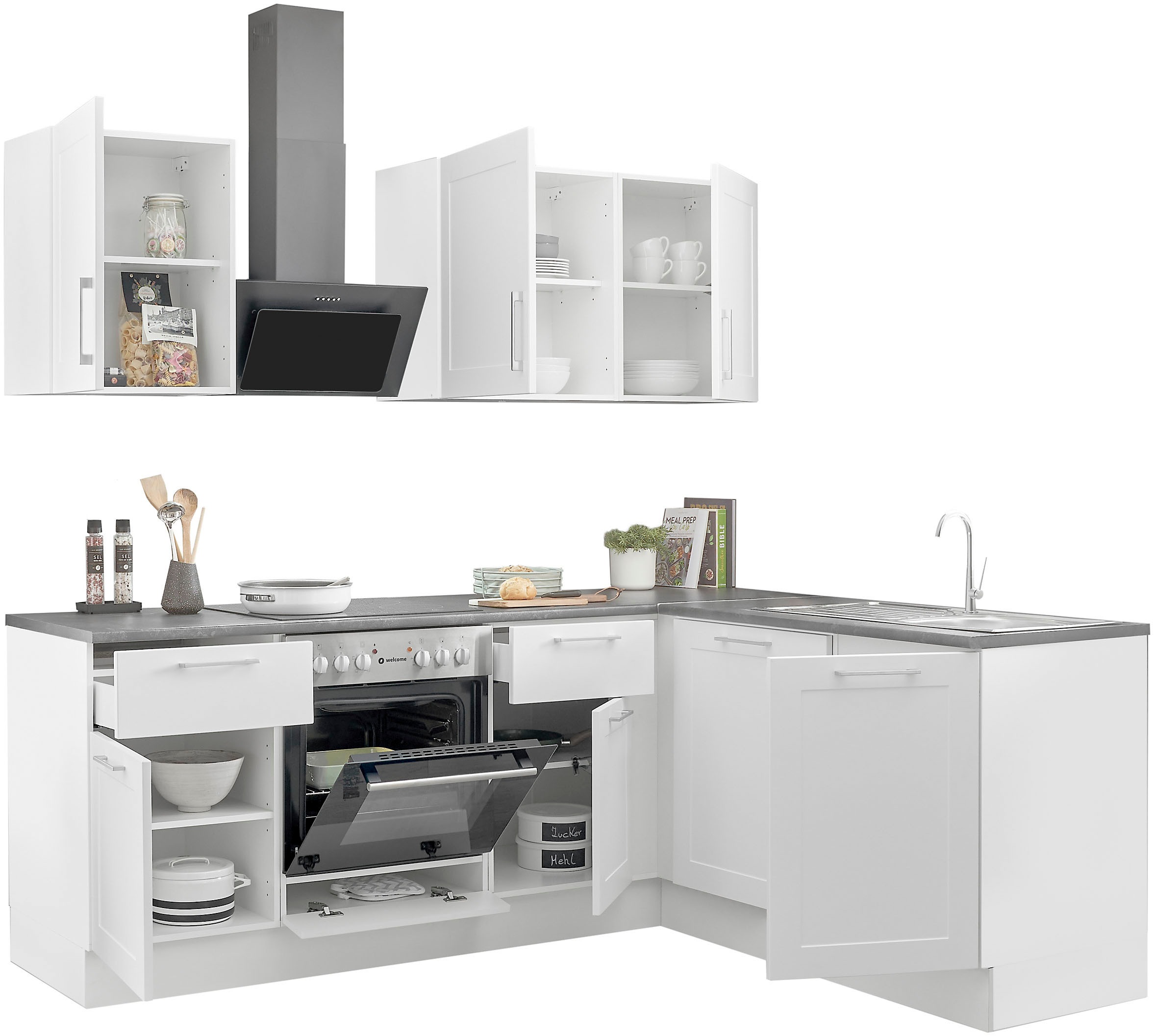 BASIC by Balculina Winkelküche »Marsi«, Stellmaße 220x175 cm, wahlweise mit E-Geräten, Soft-Close-Funktion