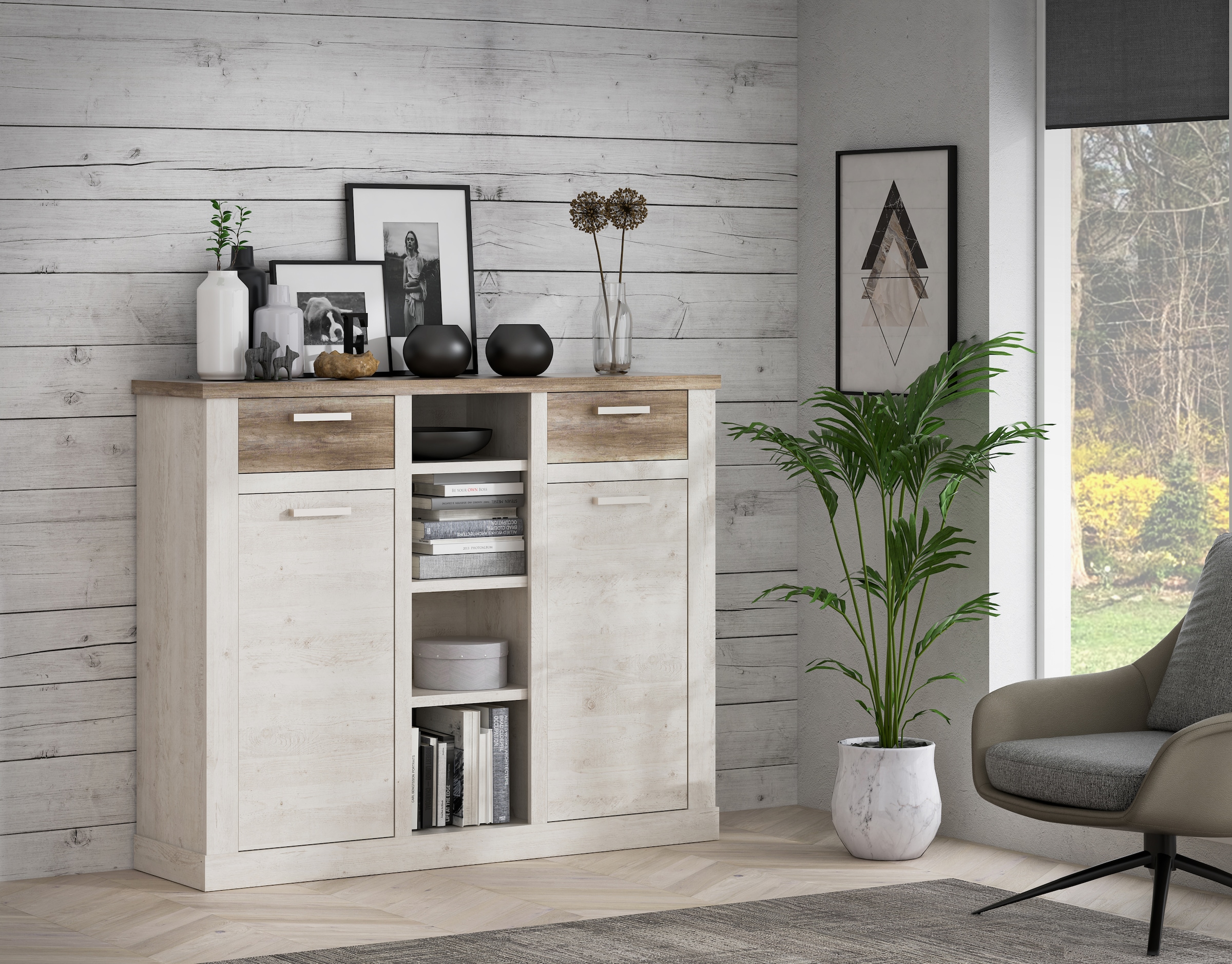 FORTE Highboard »Duro«, Breite 159,6 cm, Aktenschrank im Landhausstil
