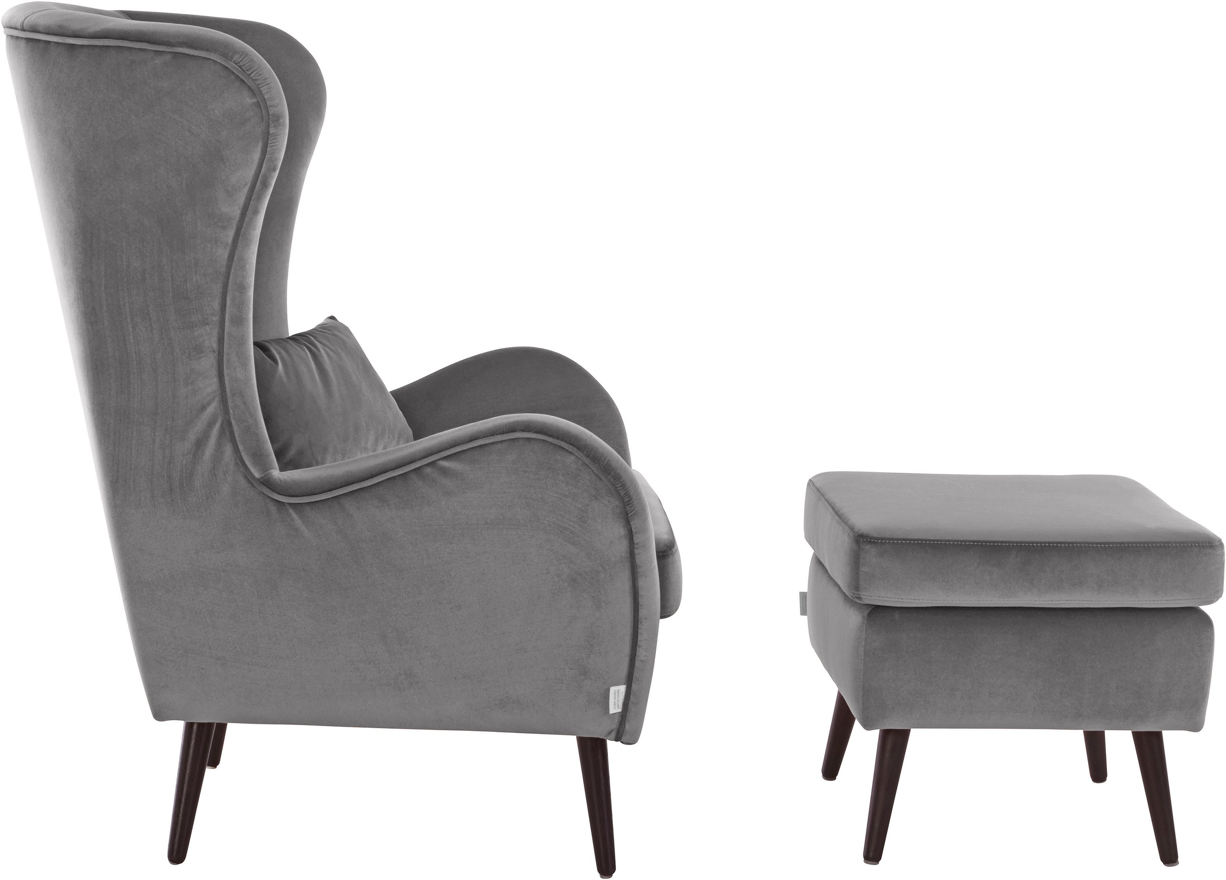 Guido Maria Kretschmer Home&Living Sessel »Salla auch in Fellimitat und Feincord, viele Bezugsarten, Ohrensessel«, wahlweise mit oder ohne Hocker; großer Sessel: Maße B/T/H: 78/94/118cm