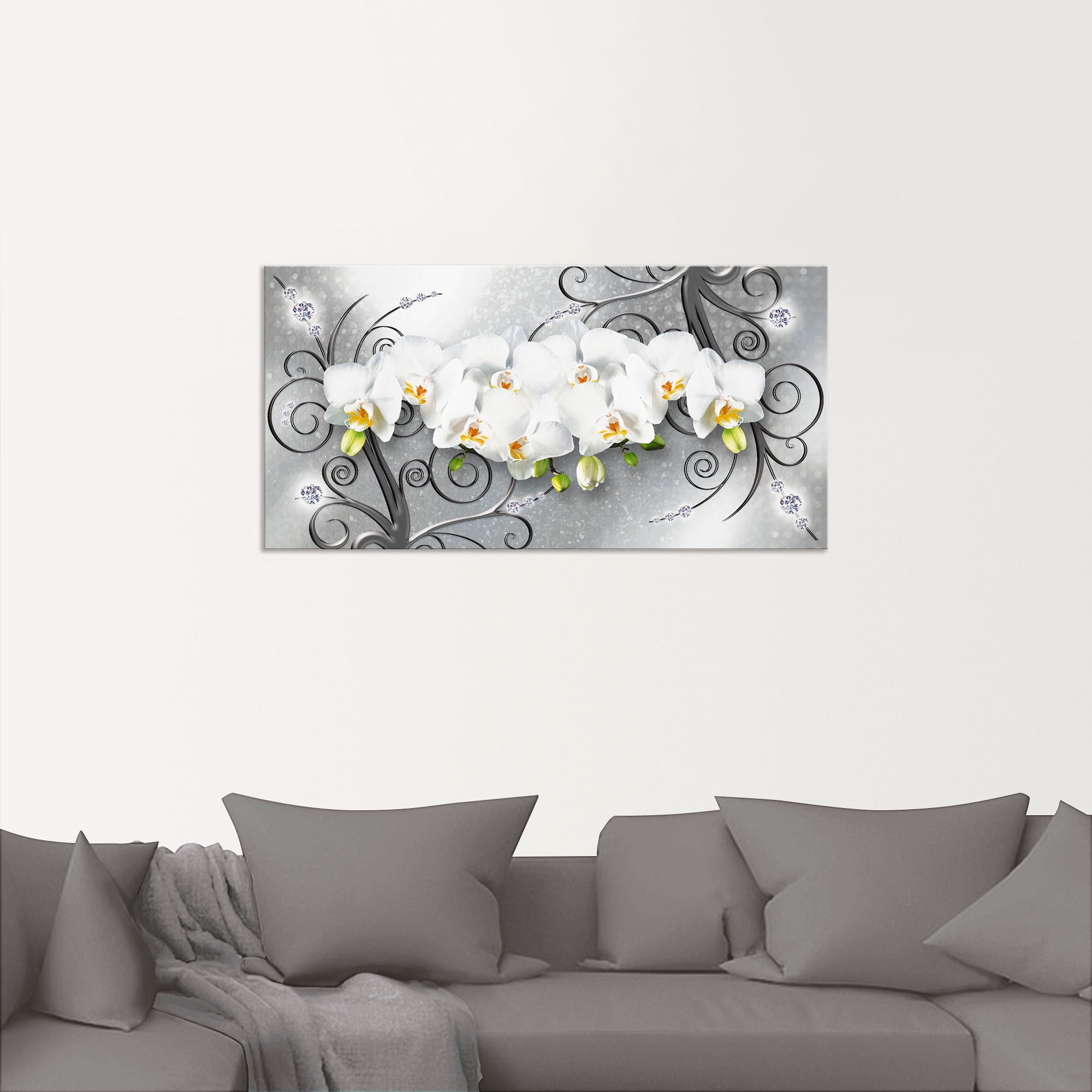 Artland Wandbild »weiße Orchideen auf Ornamenten«, Blumenbilder, (1 St.), als Alubild, Outdoorbild, Leinwandbild, Poster, Wandaufkleber
