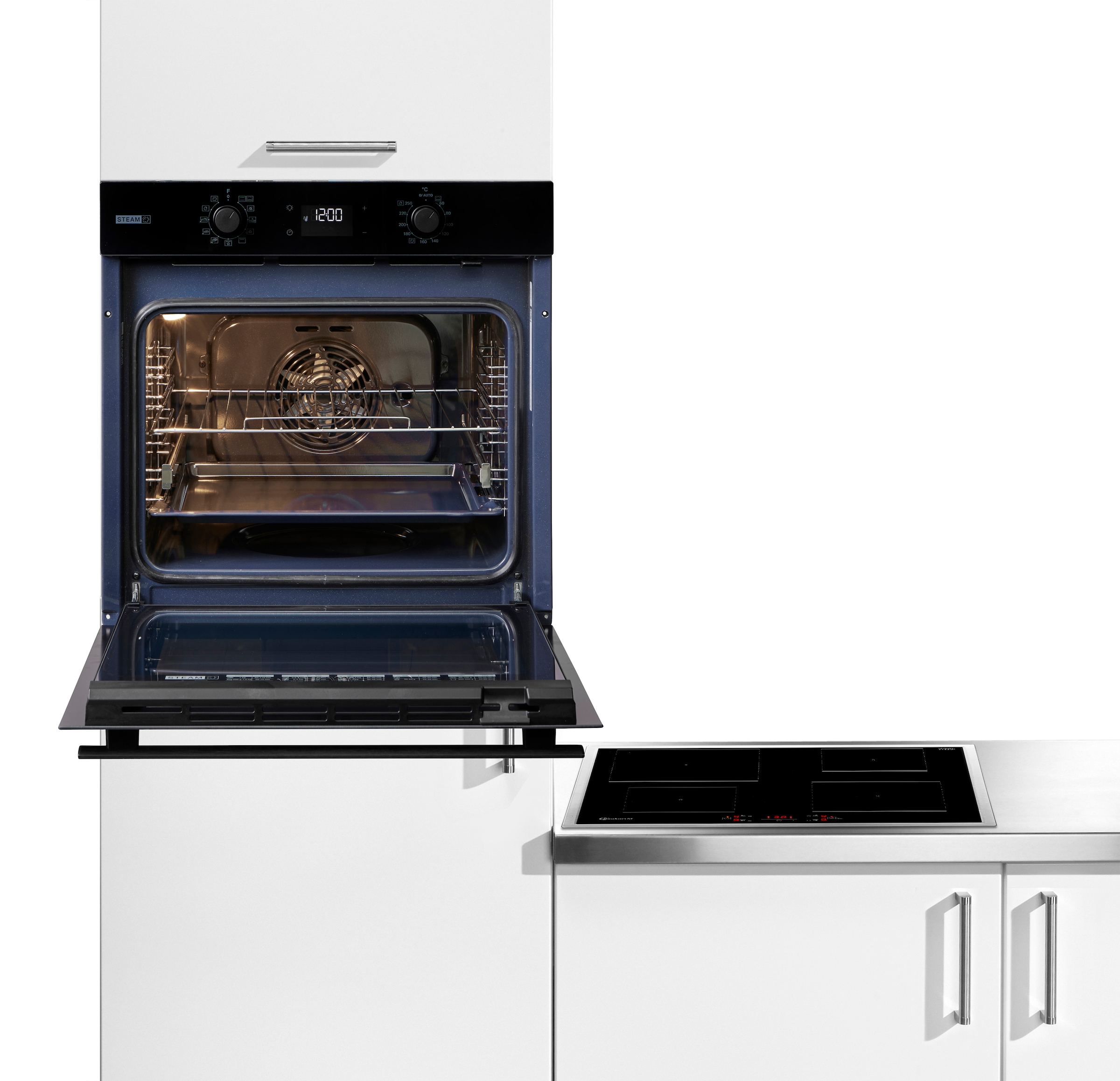 BAUKNECHT Backofen-Set »BAKO 780 Steam IND BL« mit 1-fach-Teleskopauszug Set, 2 Stk. tlg. GentleSteam - für ein saftiges Inneres und ein knuspriges Äußeres