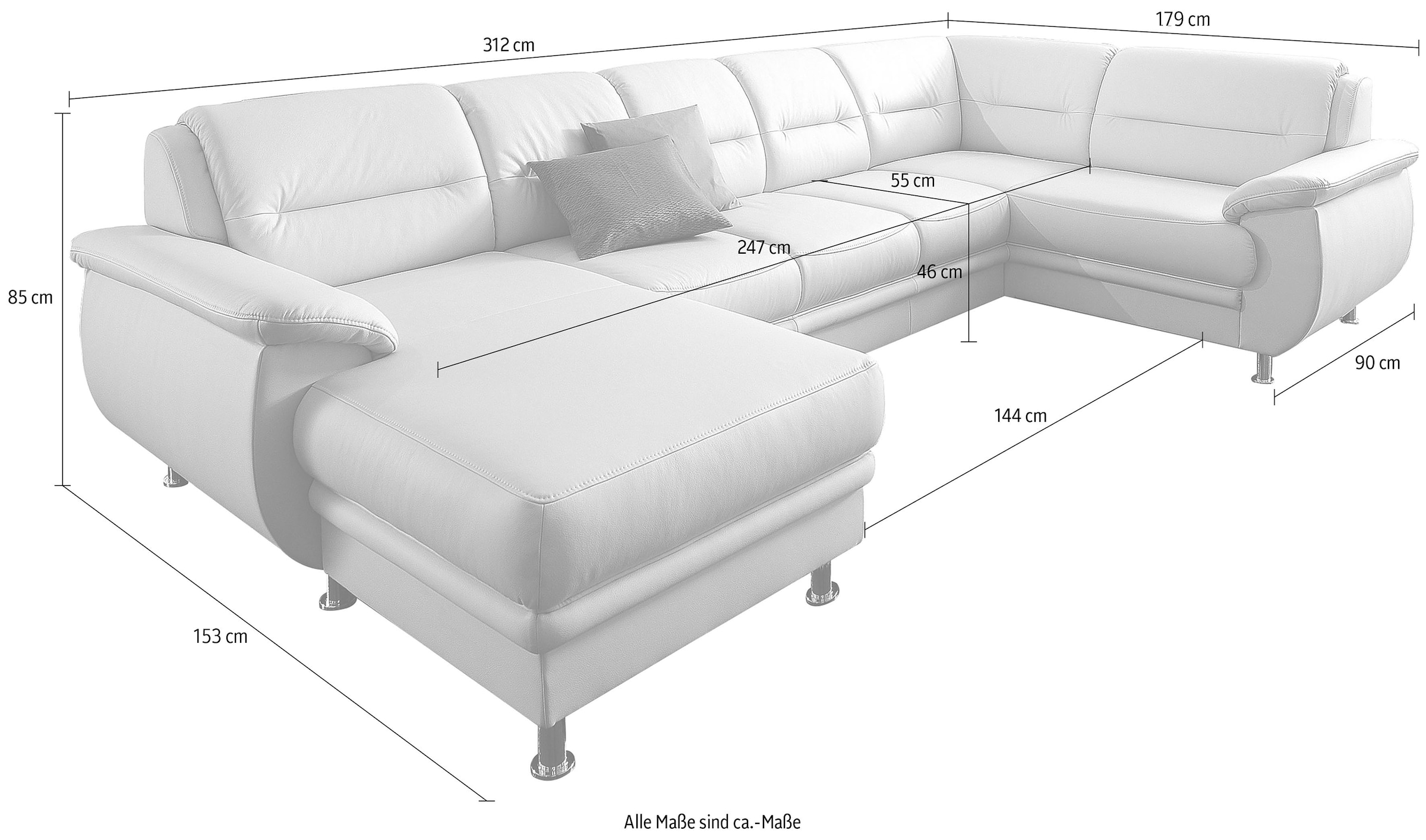 sit&more Wohnlandschaft »Mailand U-Form, B: 312 cm, XXL-Couch mit Komfortpolsterung« optional Schlaffunktion, Liegefl. 122x247 cm, diverse Lederqualitäten