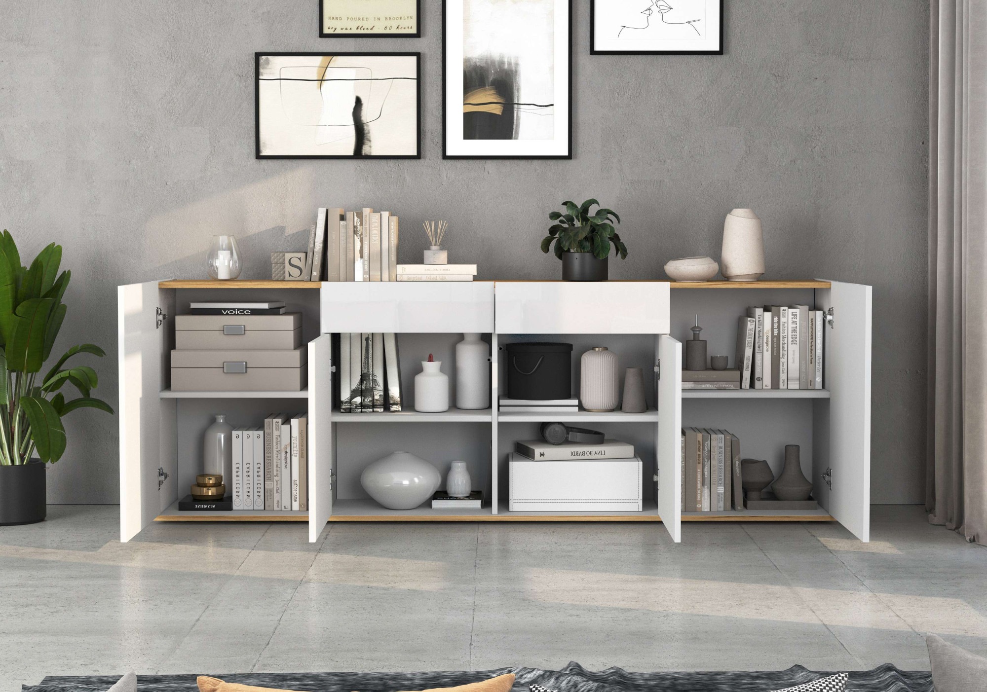 INOSIGN Sideboard »GARDA Sideboard,Kommode, Schrank, Kredenz Grifflos mit Push to Open«, (1 St.), 4 Türen, 2 Schubladen, grifflos Breite 200 cm