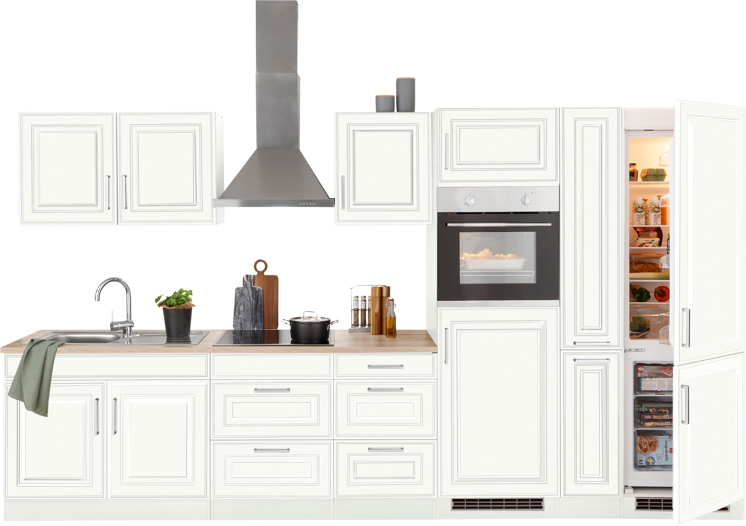 HELD MÖBEL Küchenzeile »Stockholm«, Breite 360 cm, mit hochwertigen MDF  Fronten im Landhaus-Stil auf Rechnung kaufen
