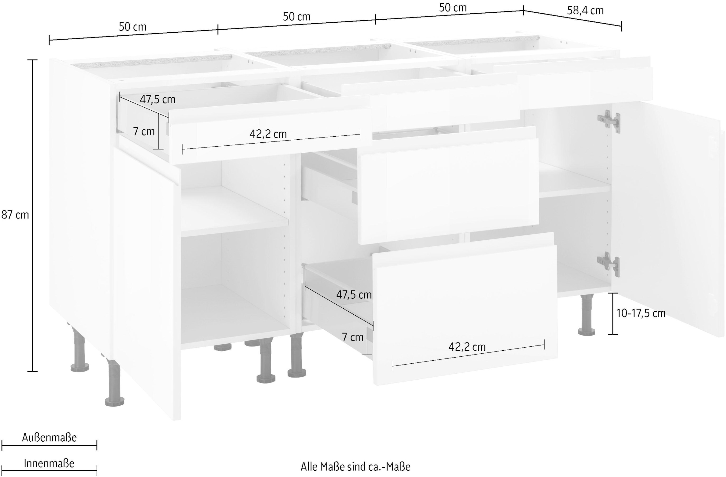 KOCHSTATION Unterschrank »KS-Avio«, Hochglanz-Fronten und höhenverstellbare Füße, Breite 150 cm