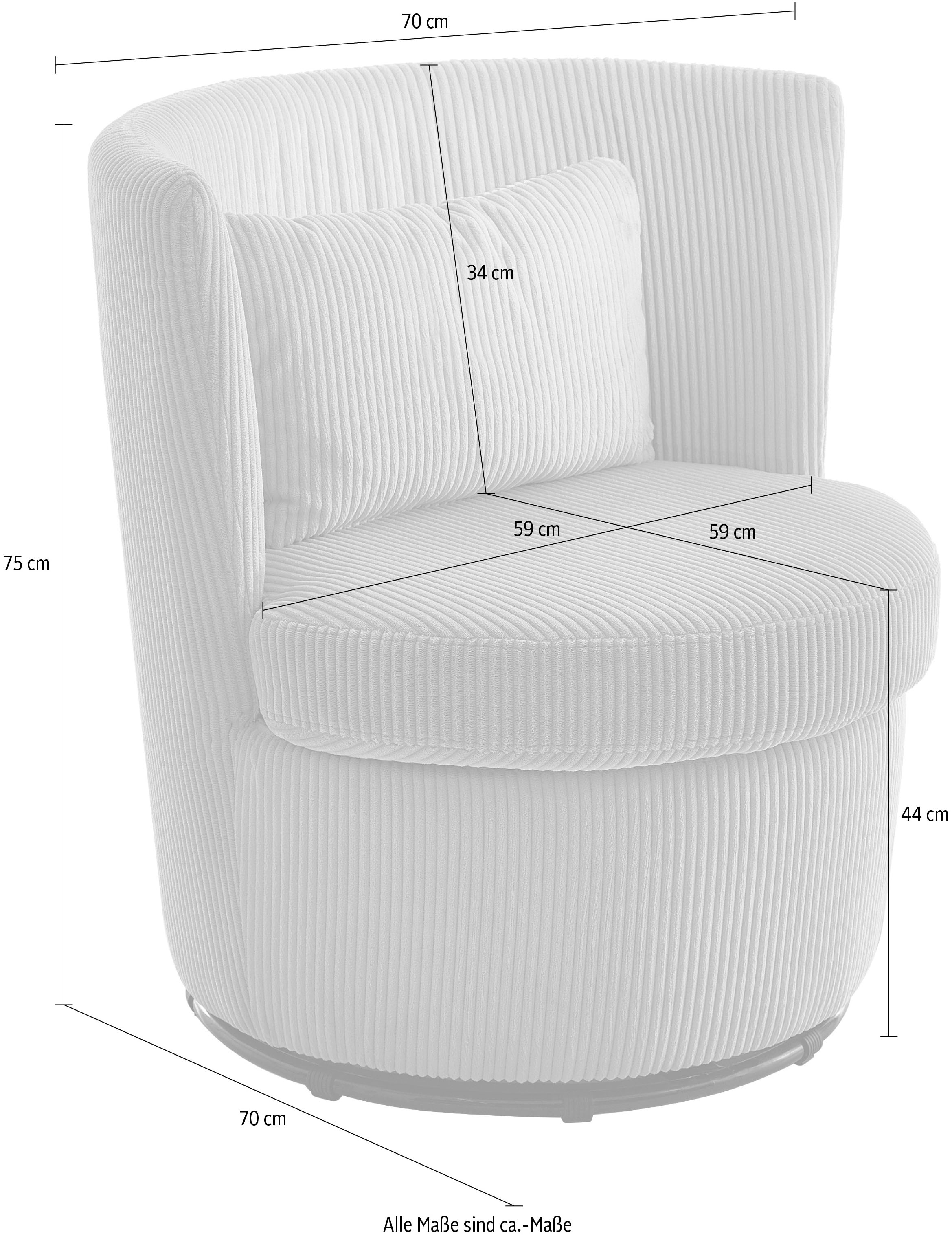 ATLANTIC home collection Drehsessel »Keno«, 360-Grad drehbarer Cordsessel, inkl. einem Zierkissen im Originalbezug