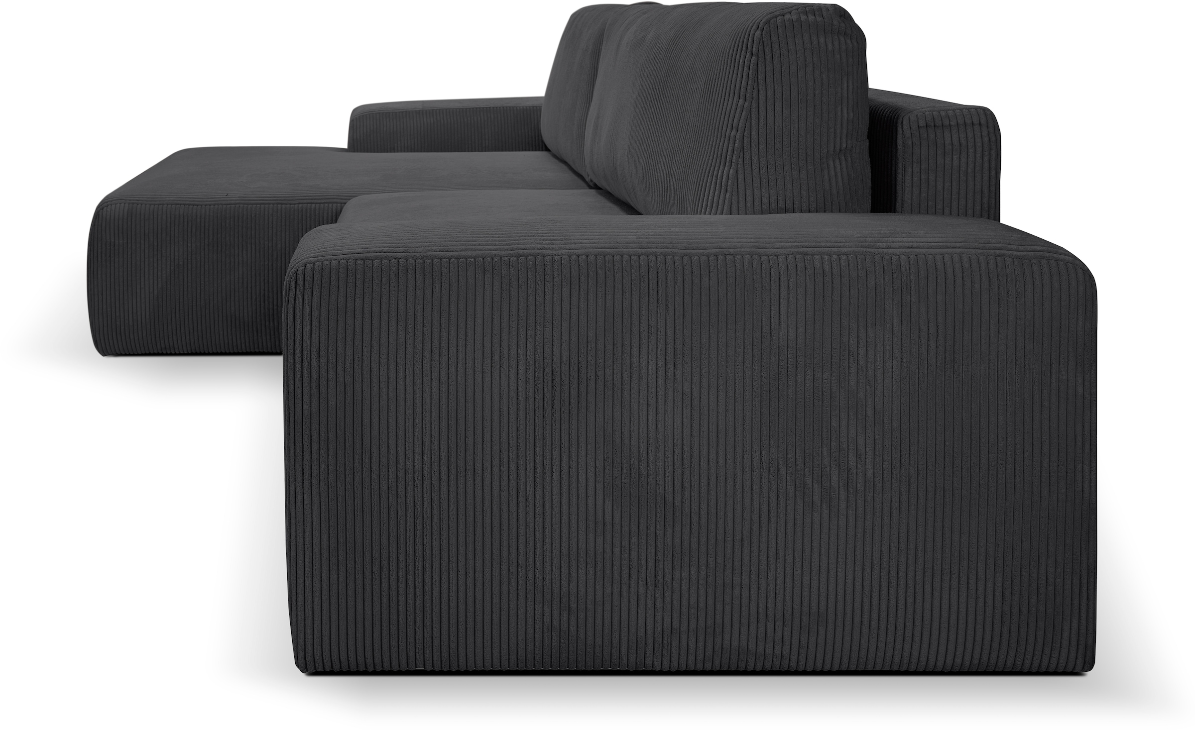 WERK2 Ecksofa »Rotterdam-L, kuschelweicher Cord oder Breitcord, L-Form, Breite 267 cm«, Design Ecksofa mit Schlaffunktion & Bettkasten, Cord, Anthrazit