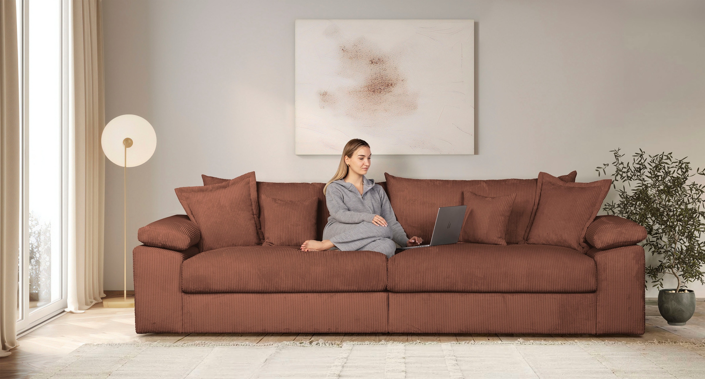 Home affaire Big-Sofa »Soft&Cosy XXL, B: 303 cm - OTTO. Verlässliche Qualität.« Mega-Sofa, Cord oder Chenille-Struktur, mit Federkern & 4 Zierkissen