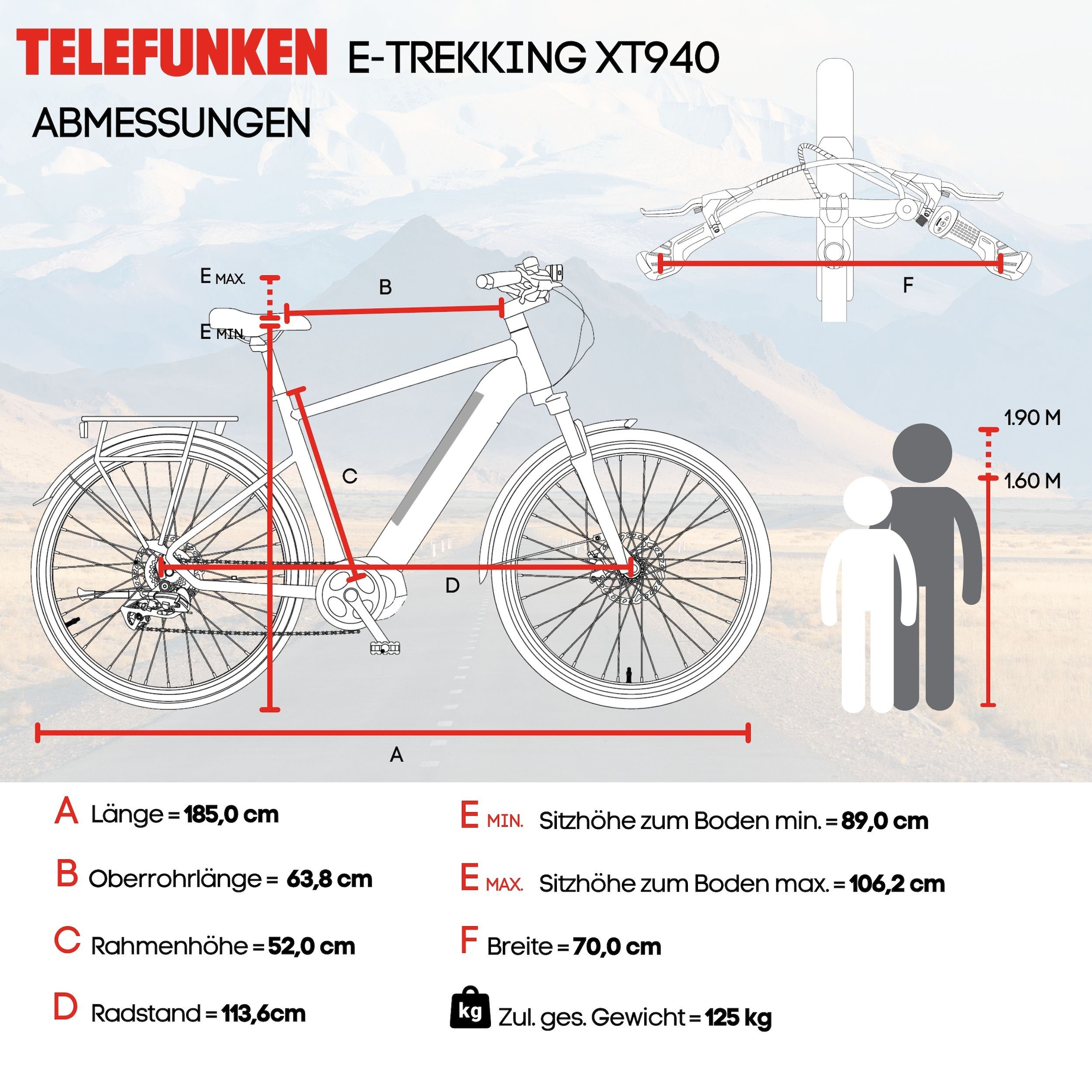 Telefunken E-Bike »E-Trekking Expedition XT490 Herren«, 8 Gang, Shimano, Altus, Heckmotor 250 W, Pedelec, Elektrofahrrad, Herren, innerhalb StVZO, 28 Zoll
