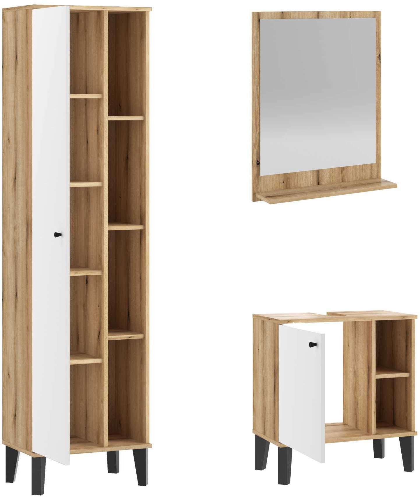 INOSIGN Badmöbel-Set »OSLO, Bad im skandinavischen Design«, (Set, 3 St.), Badschränke und Spiegel, in zwei Farben verfügbar, viel Stauraum