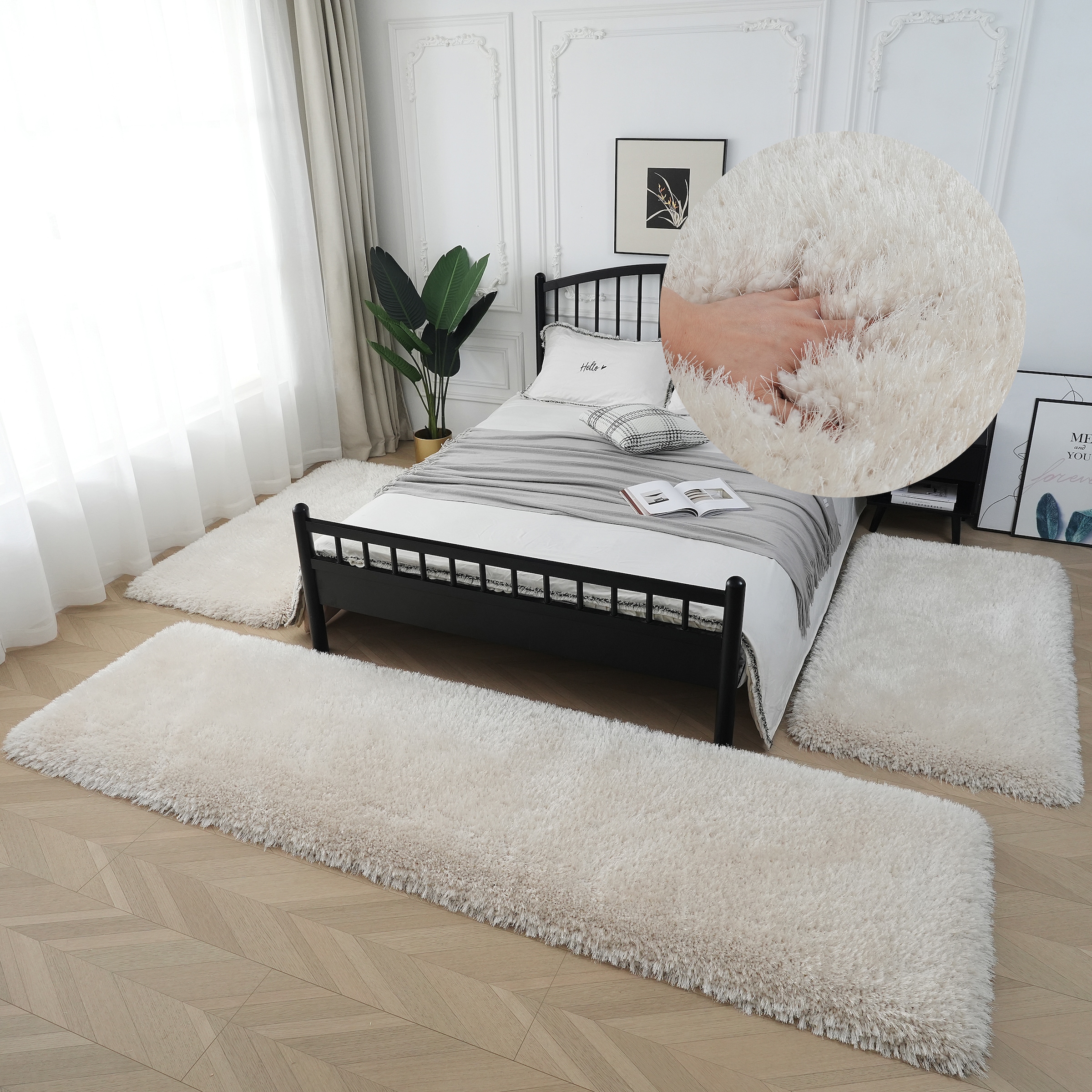 Guido Maria Kretschmer Home&Living Bettumrandung »Micro exclusiv Teppich, sehr hoher Flor, weich durch Mikrofaser«, (3 tlg.), Bettvorleger, Läufer-Set, weich, unifarben, Microfaser, Schlafzimmer