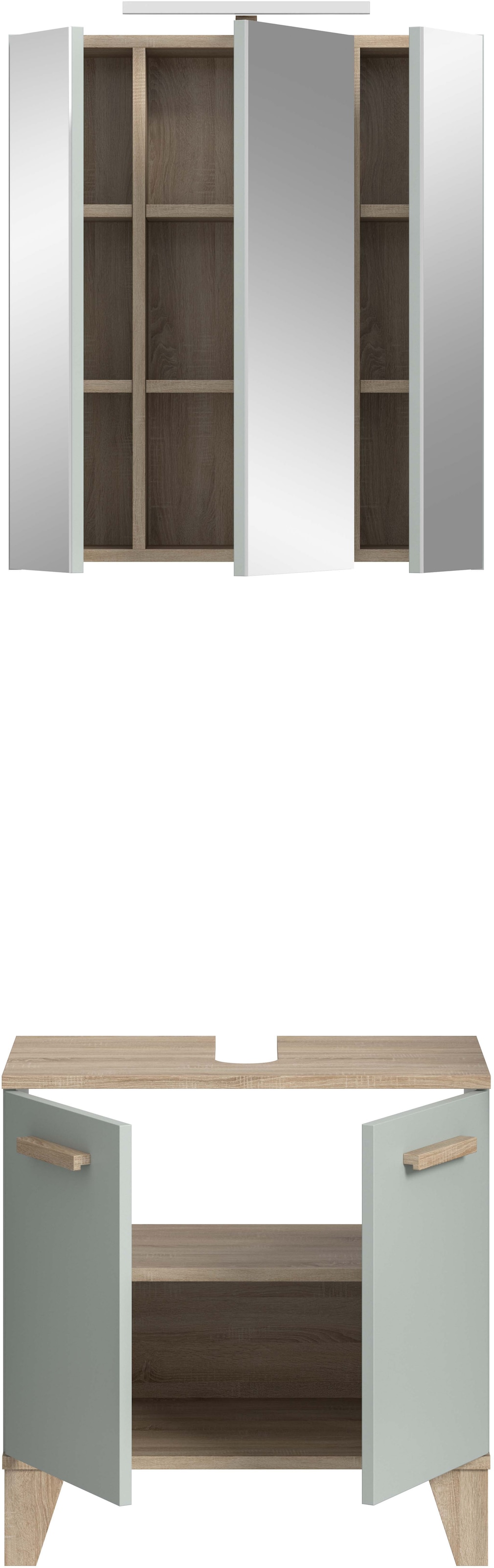 welltime Badmöbel-Set »MINTTU, 2-teilige moderne Badkombi im SCANDI-Look, inkl. Beleuchtung« bestehend aus: Waschbeckenunterschrank & Spiegelschrank, 2 Stk. tlg.